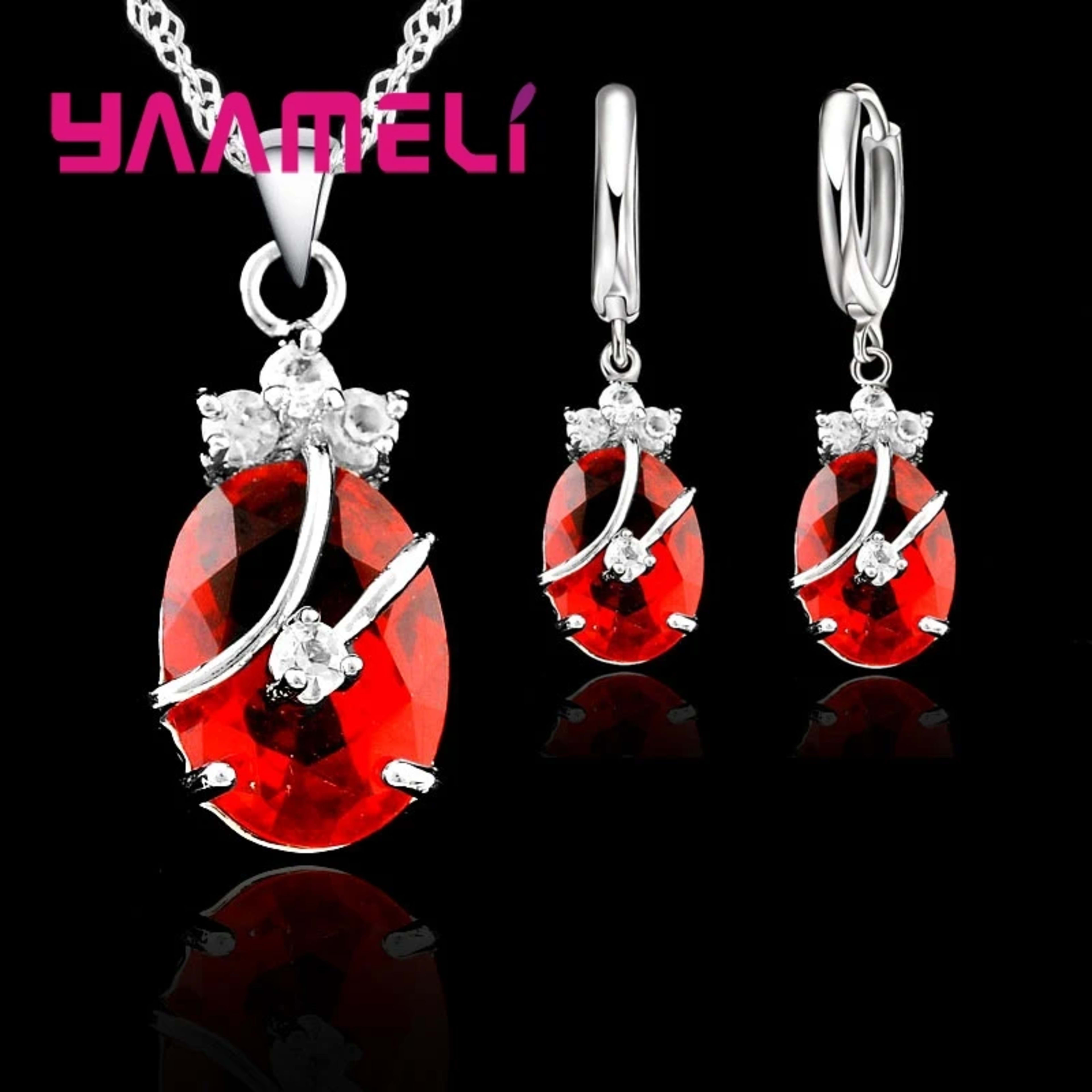 New Fashion Vintage Jewelry Sets For Women 925 Sterling Silver Crystal Stone Pendant Charms Wedding Necklace Hoop Earrin 4