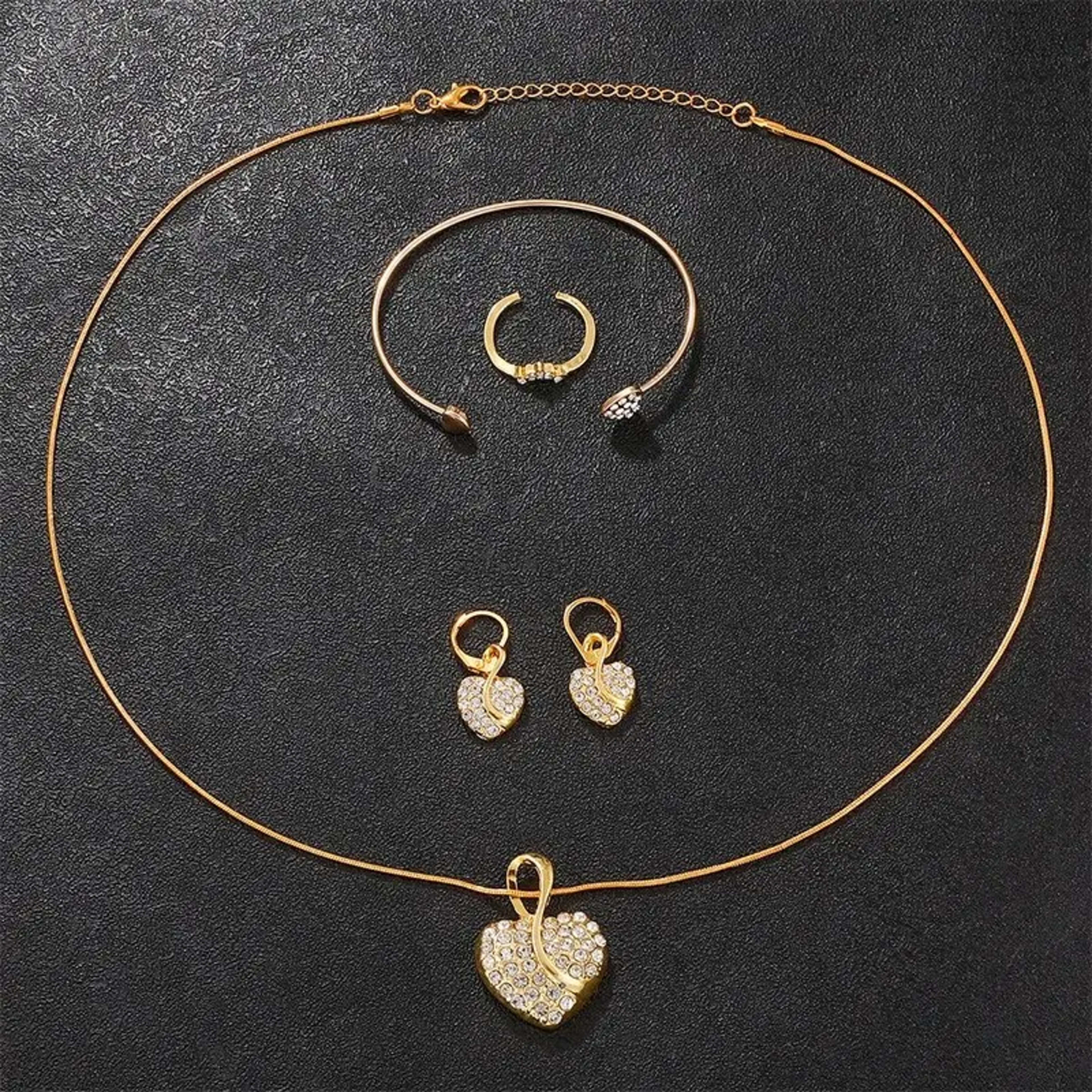 Women's Quartz Watch Gold Luxury Women Ring Necklace Earring Rhinestone Fashion Wristwatch Casual Ladies Watches Jewelry 3