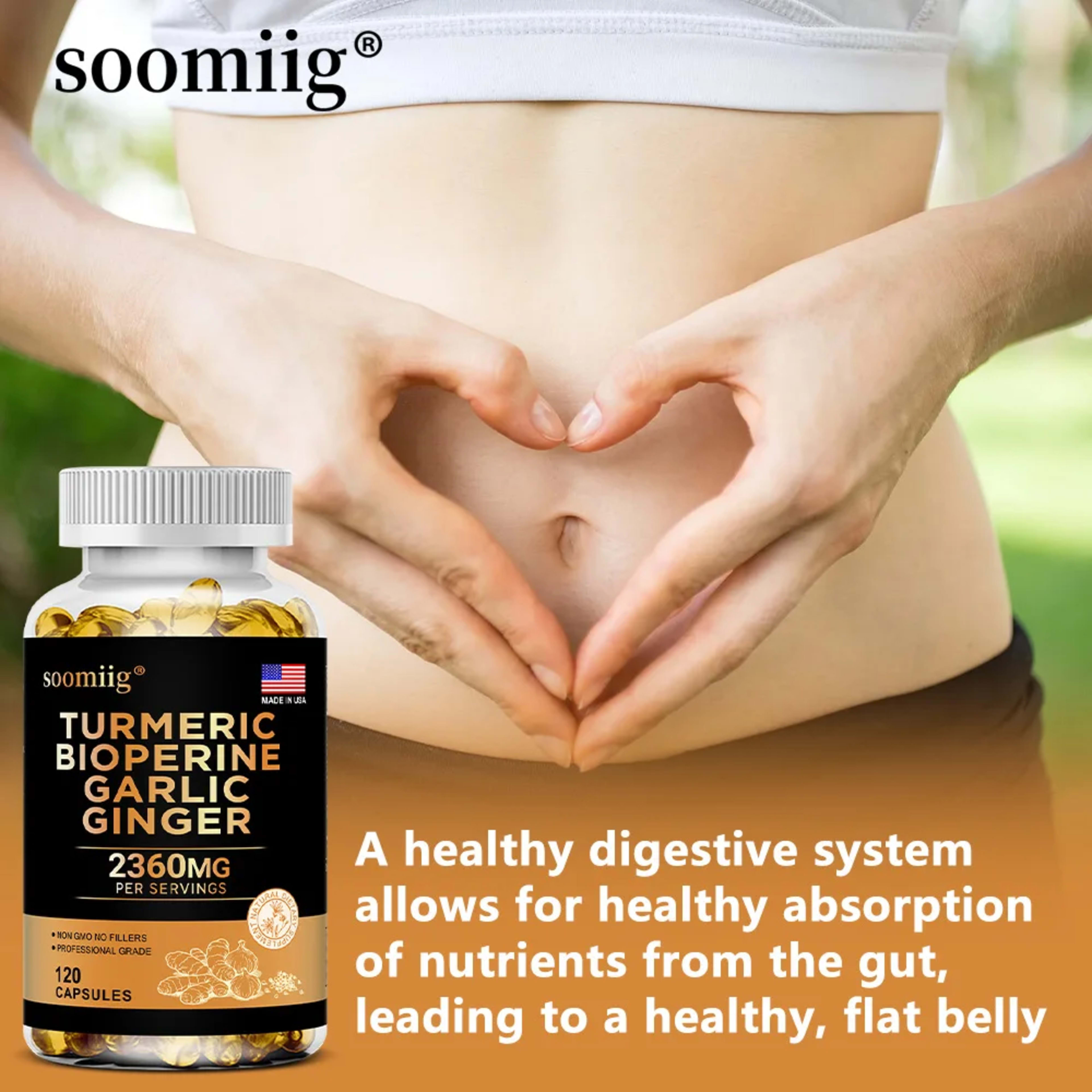 Turmeric Ginger Supplement with Garlic Curcumin Black Pepper, Support Joint Health, Promote Digestion, and Boost Immune  3