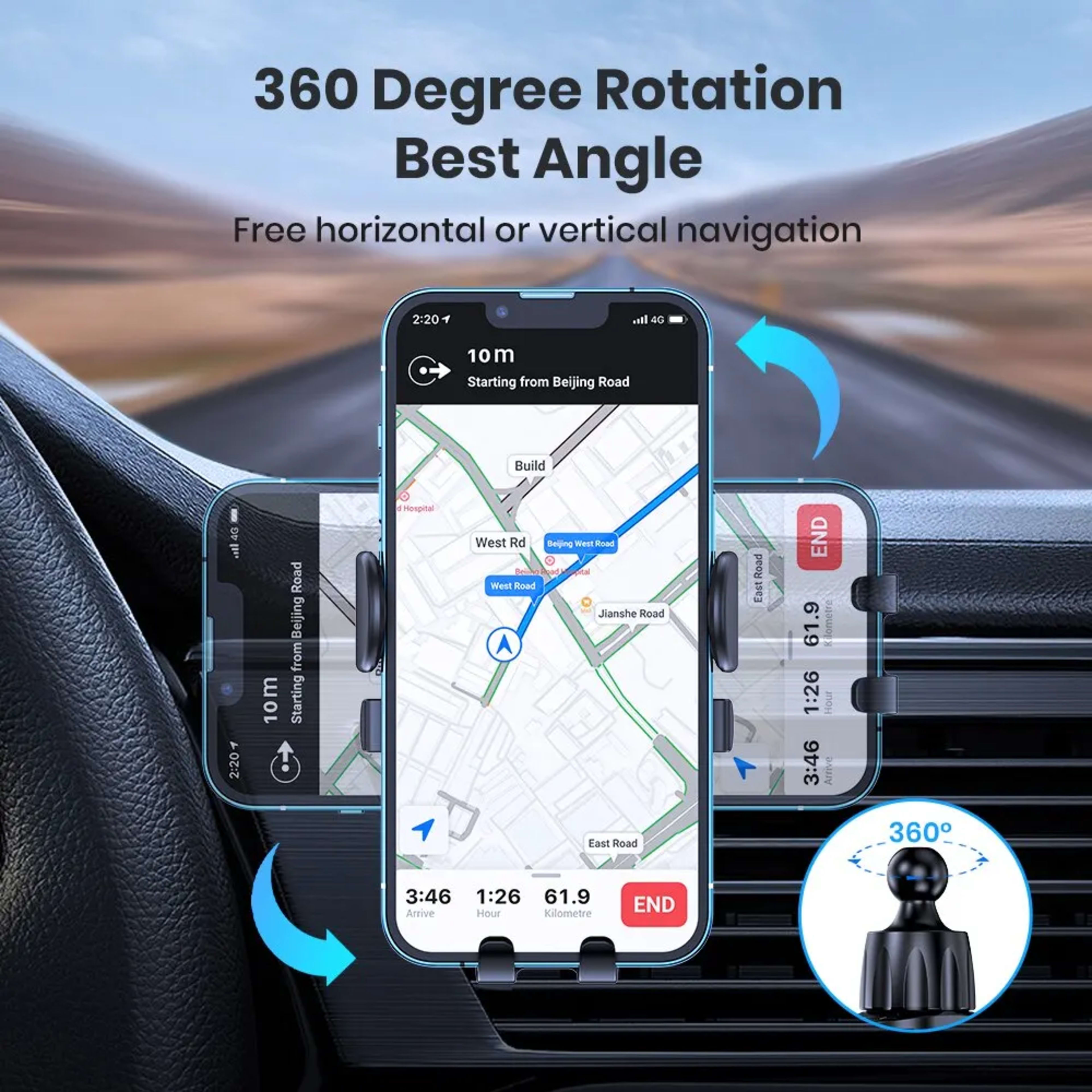 Car Phone Holder Mount, TOPK 2023 Upgrade Auto Locking Universal Phone Holder with Hook Clip for Car Air Vent for iPhone 3