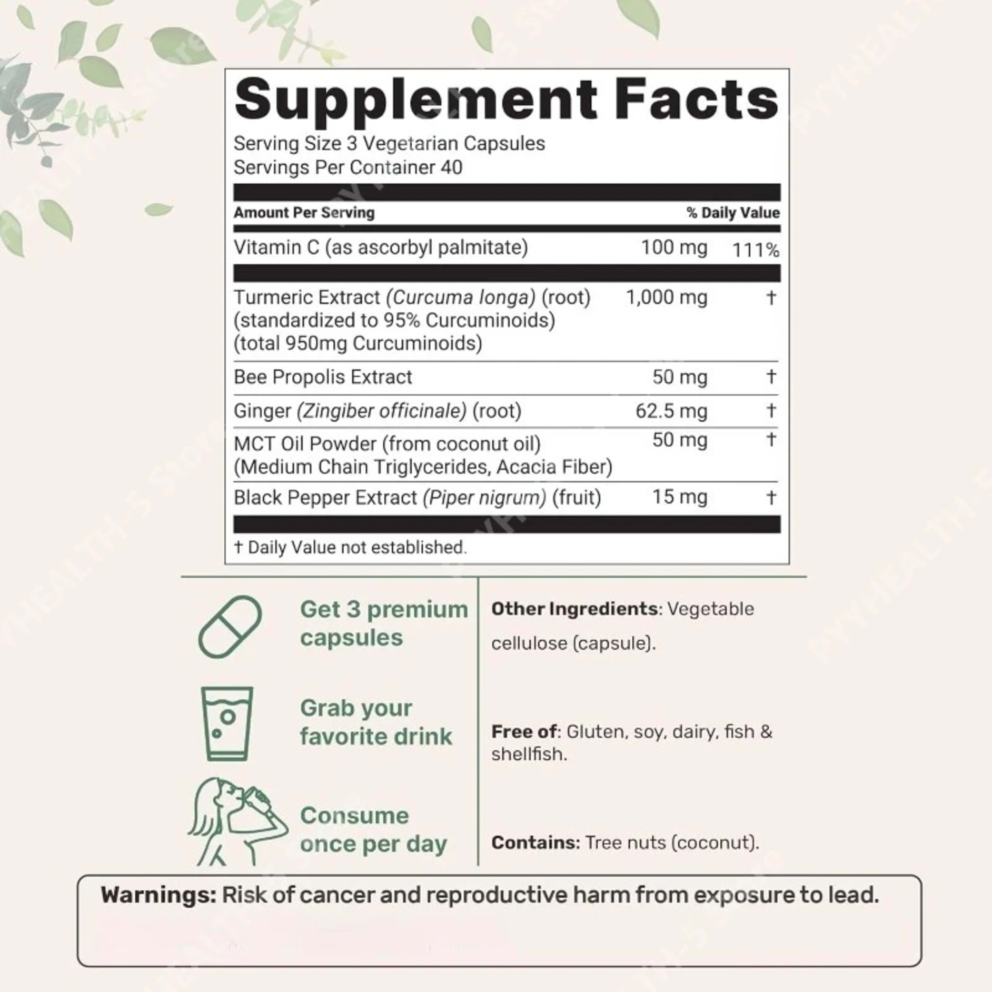 Turmeric Curcumin Supplement 1,000mg–95% Curcuminoids with Black Pepper & Ginger–Supports Joint & Antioxidant Health 120 6