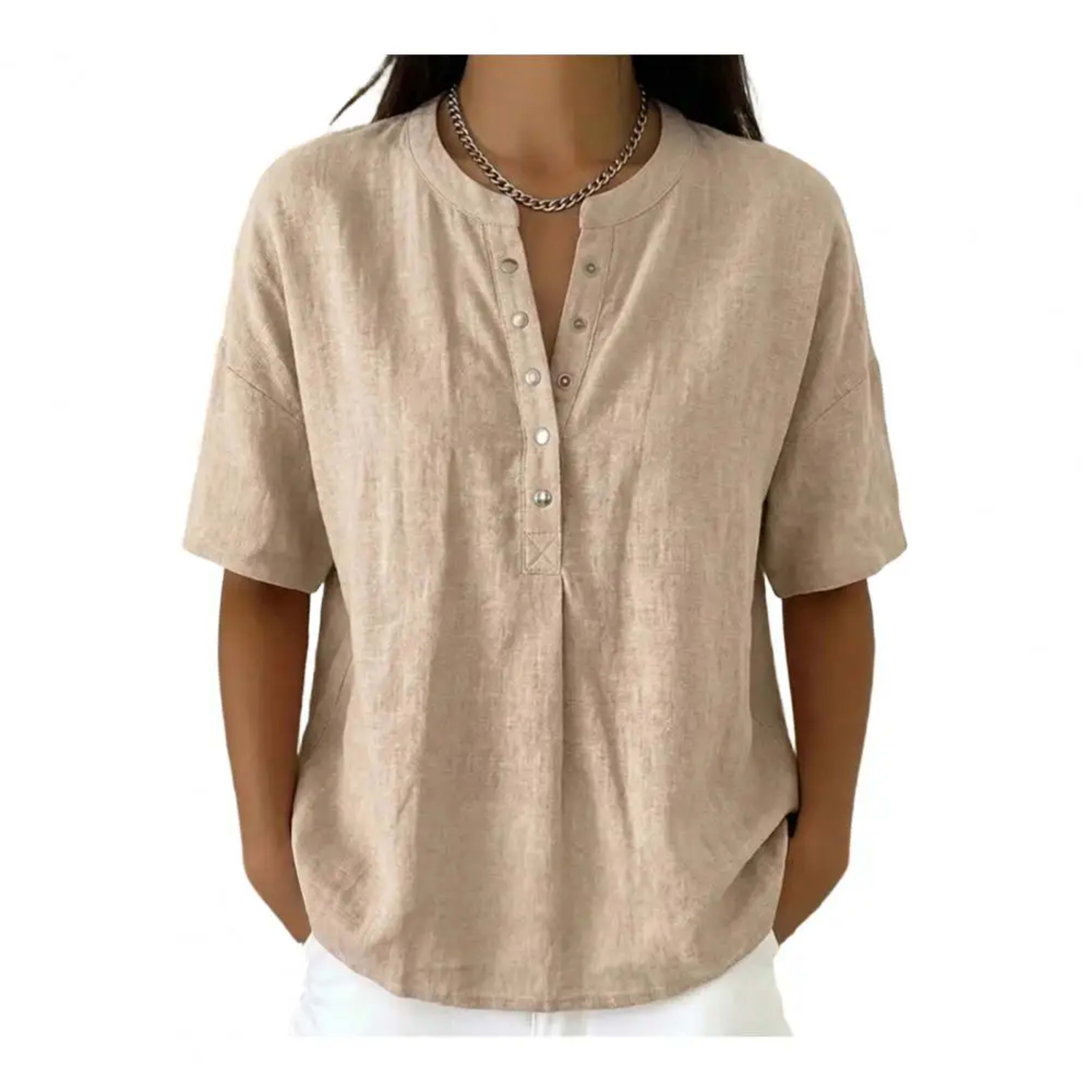 Women Tops Soft Comfortable Women Blouse Women’s V Neck Button Closure Top Short Sleeve Pullover Blouse Loose Fit Commut 8