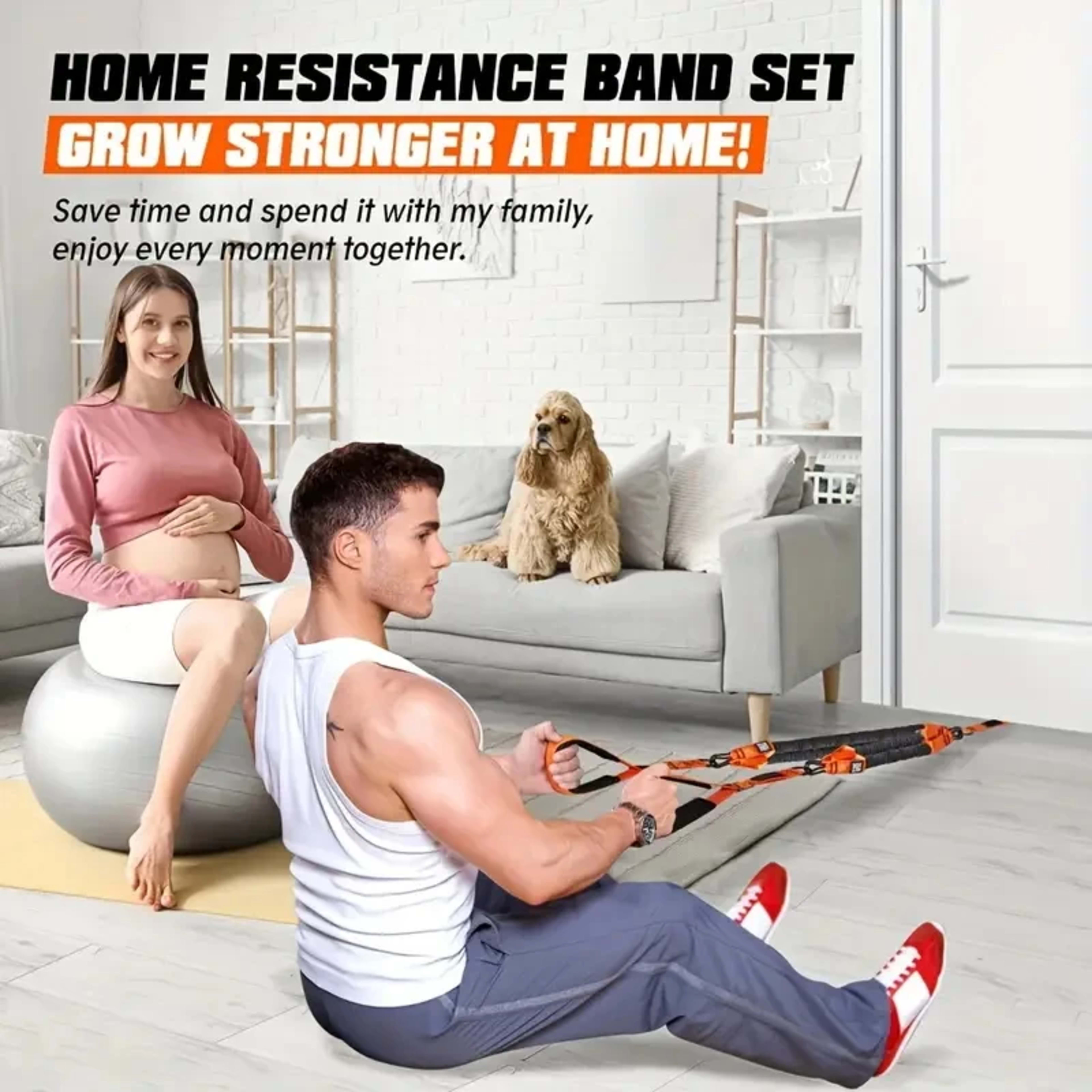 Home fitness equipment. A resistance band used for downward pressure and other exercises to shape your triceps, latissim 4