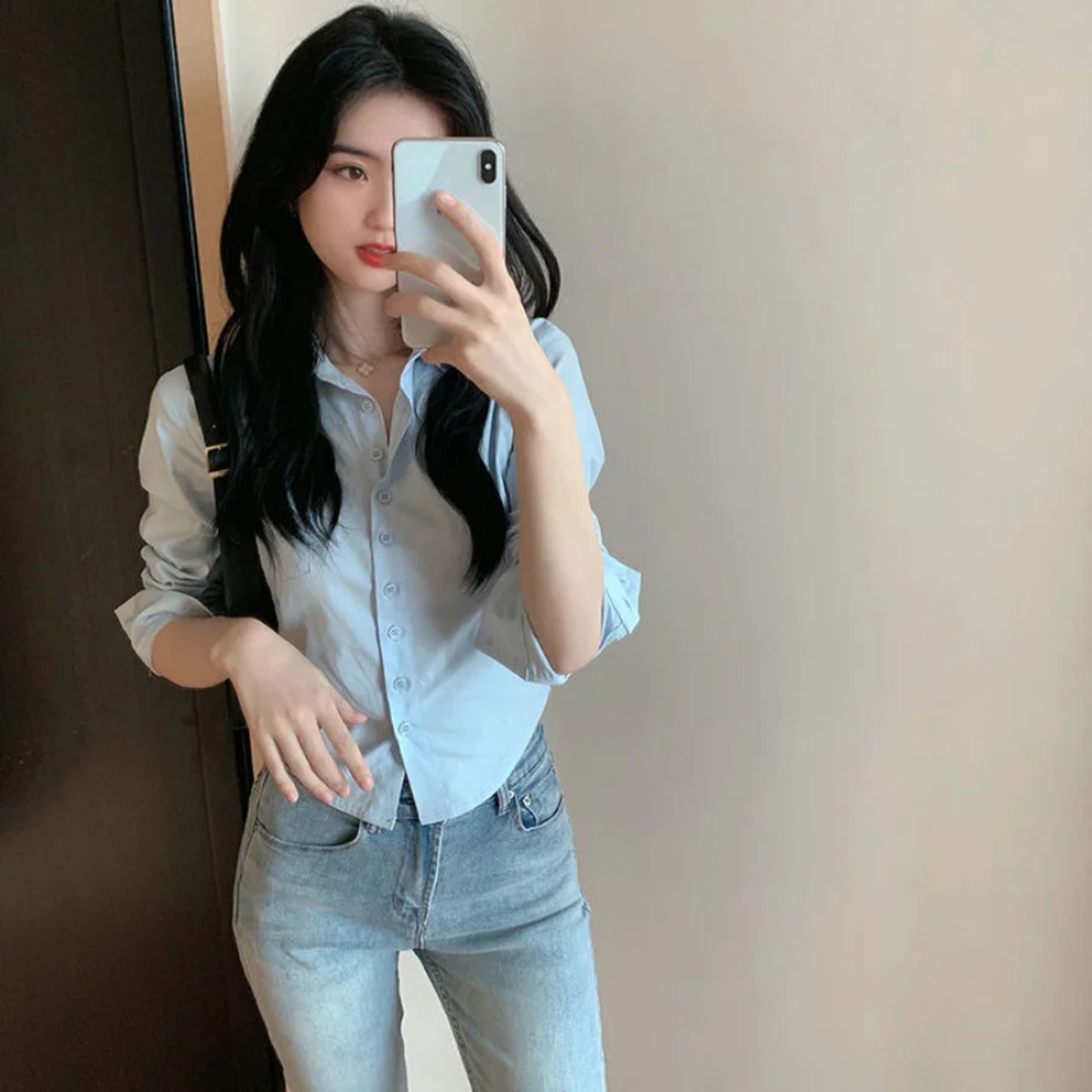 Blouse Woman New Collection 2025 Silk Korean Style Black Sexy Blue Satin Shirt for Women White Crop Top Long Sleeve Chif 6