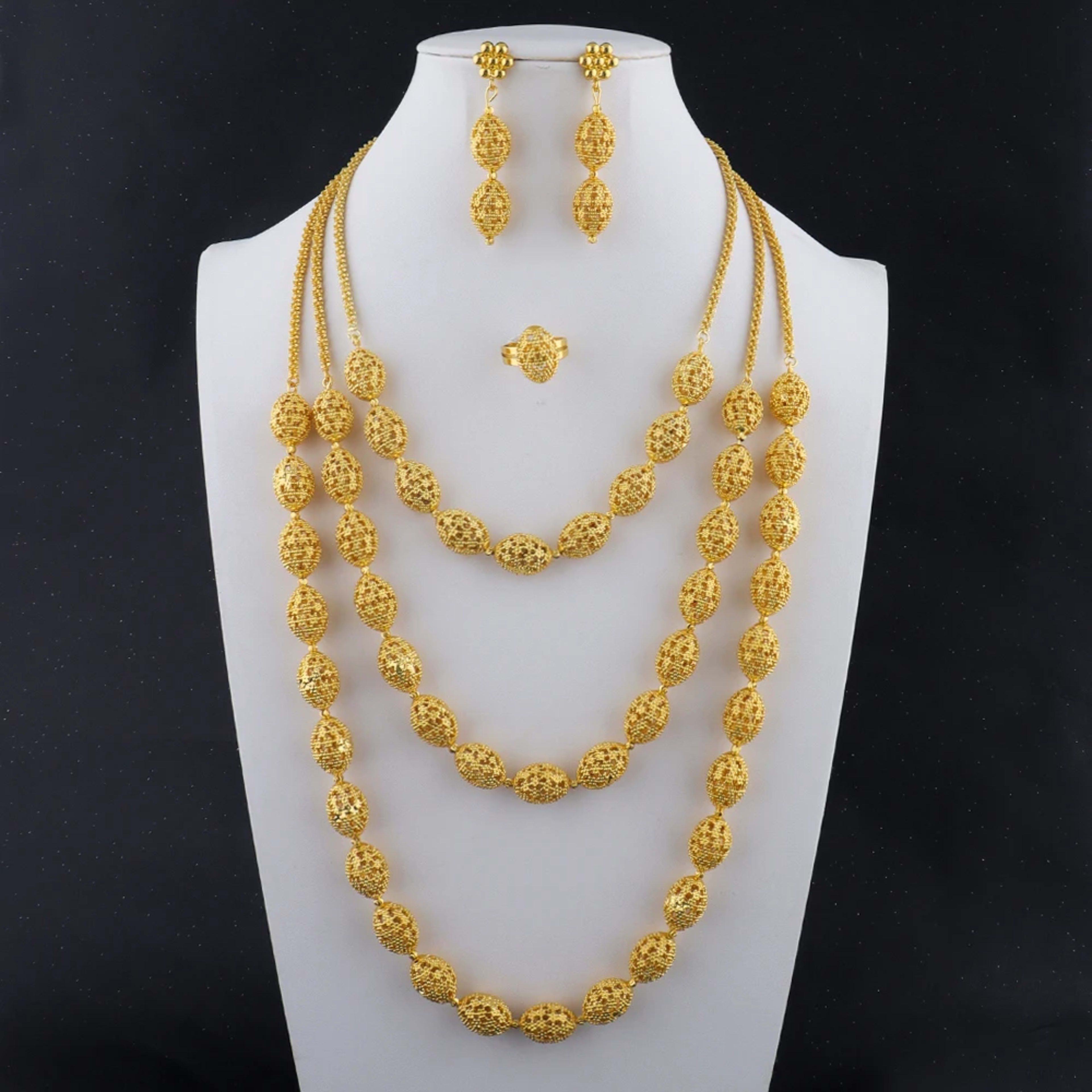 women jewelry set indian arabic african ethiopian golden color jewelry set Hollow Out Oval Necklace Earrings Ring free