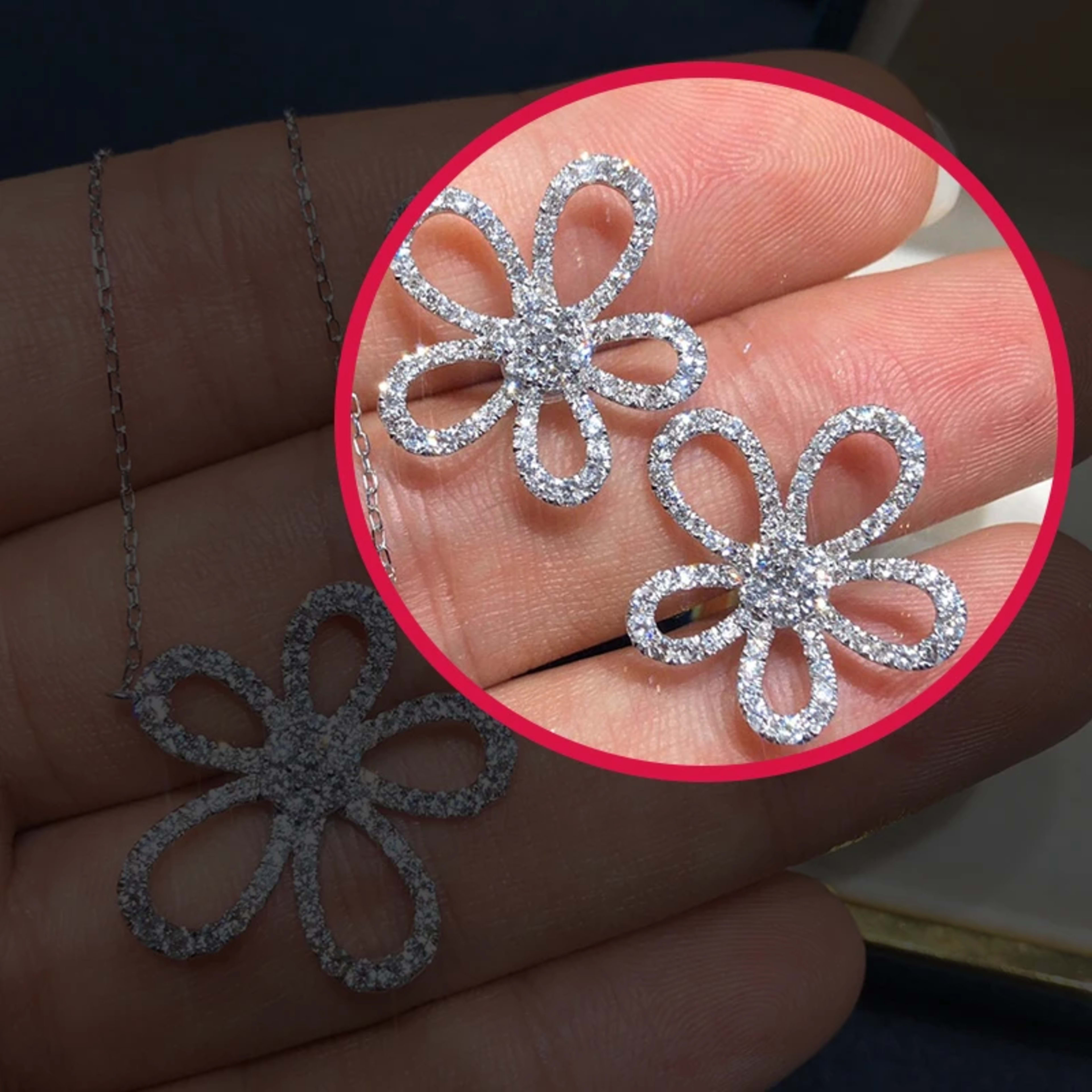 Luxury Jewelry Set for Women Flower Zircon Ring Earring Necklace Set Wedding Bride Jewelry Set  Women Zircon Necklace 7