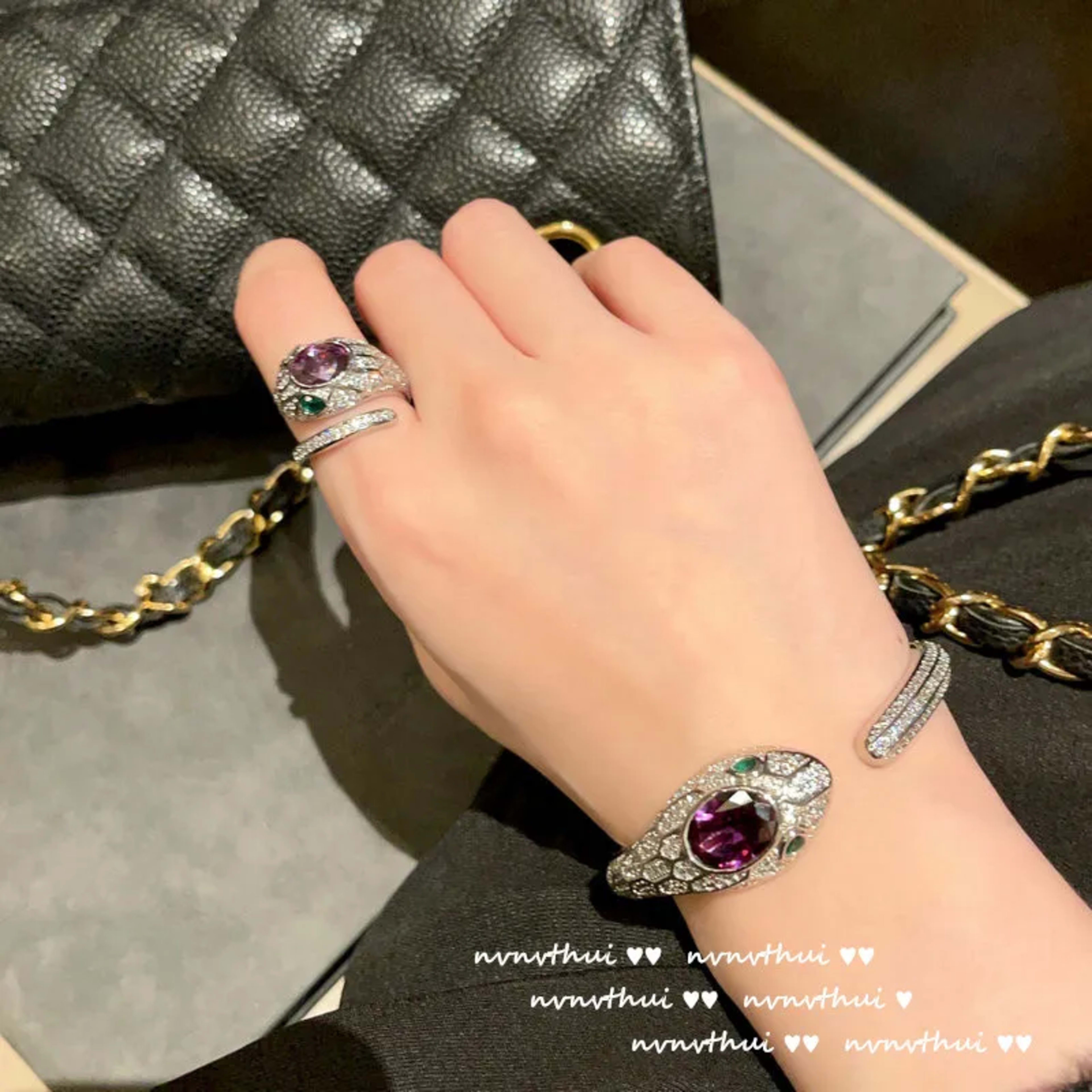 Women's New Fashion 925 Sterling Silver Jewelry Sets for Women Silver Color Luxury Zircon Snakce Necklace/Ring/Earring/B 6