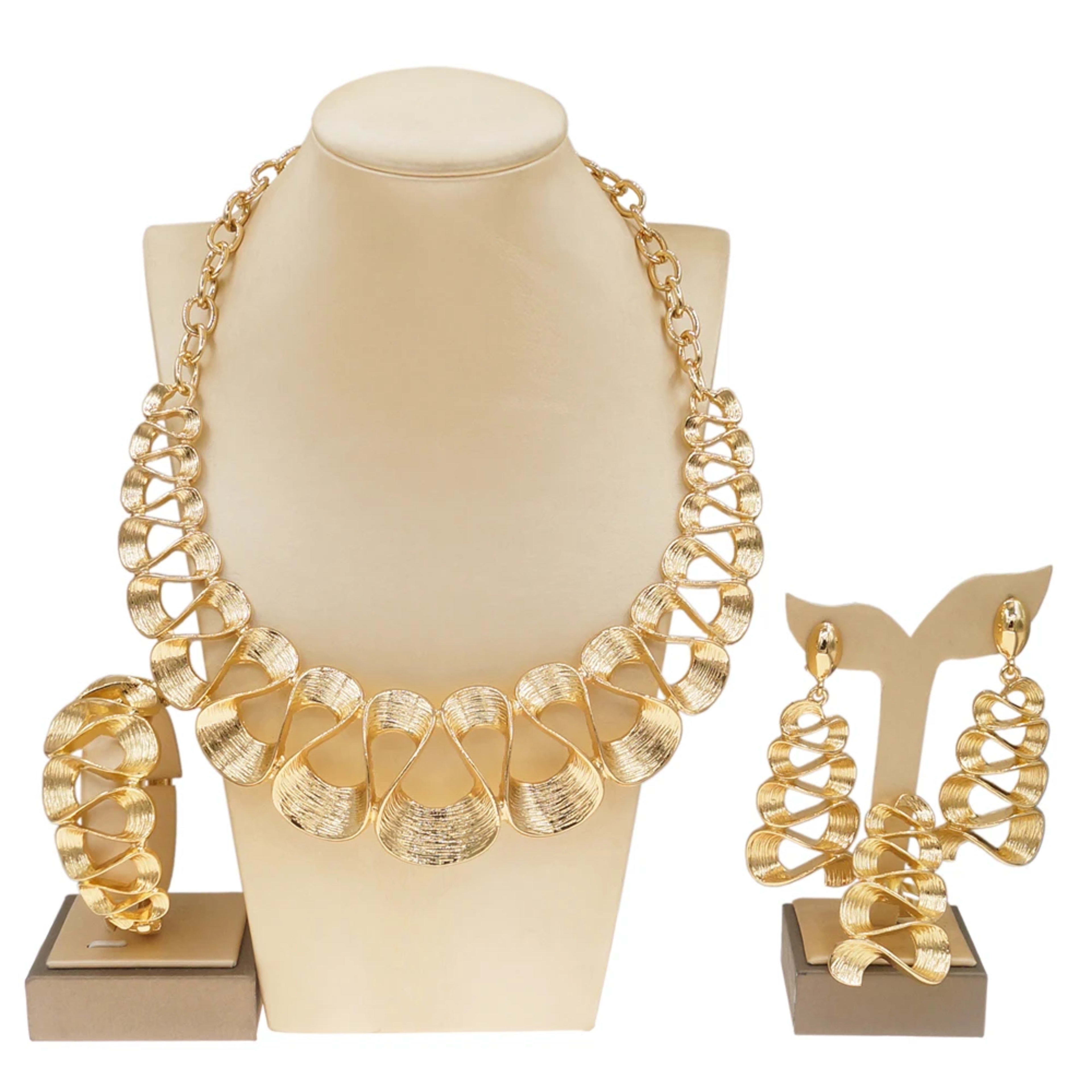 Jewelry Set For Women Gold Plated Wavy Design Fashion Delicate Pendant Necklace Earrings Wedding Holiday Women Jewelry G 3