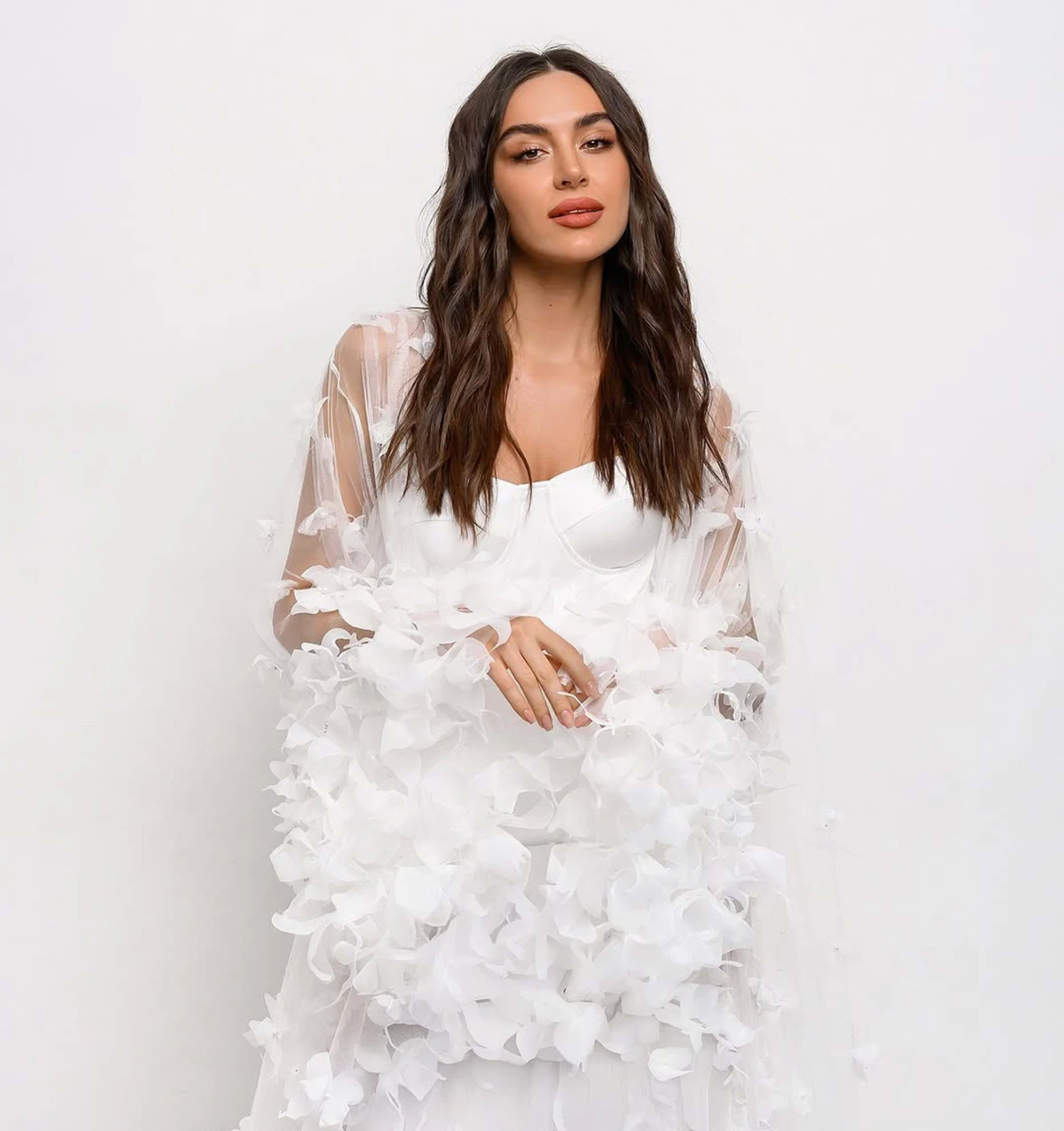 Modern Women Bathrobe Evening Dresses Nightgowns 3D Butterflies Loungewear Home Clothes Female Party Sleepwear Rayon Cus 2