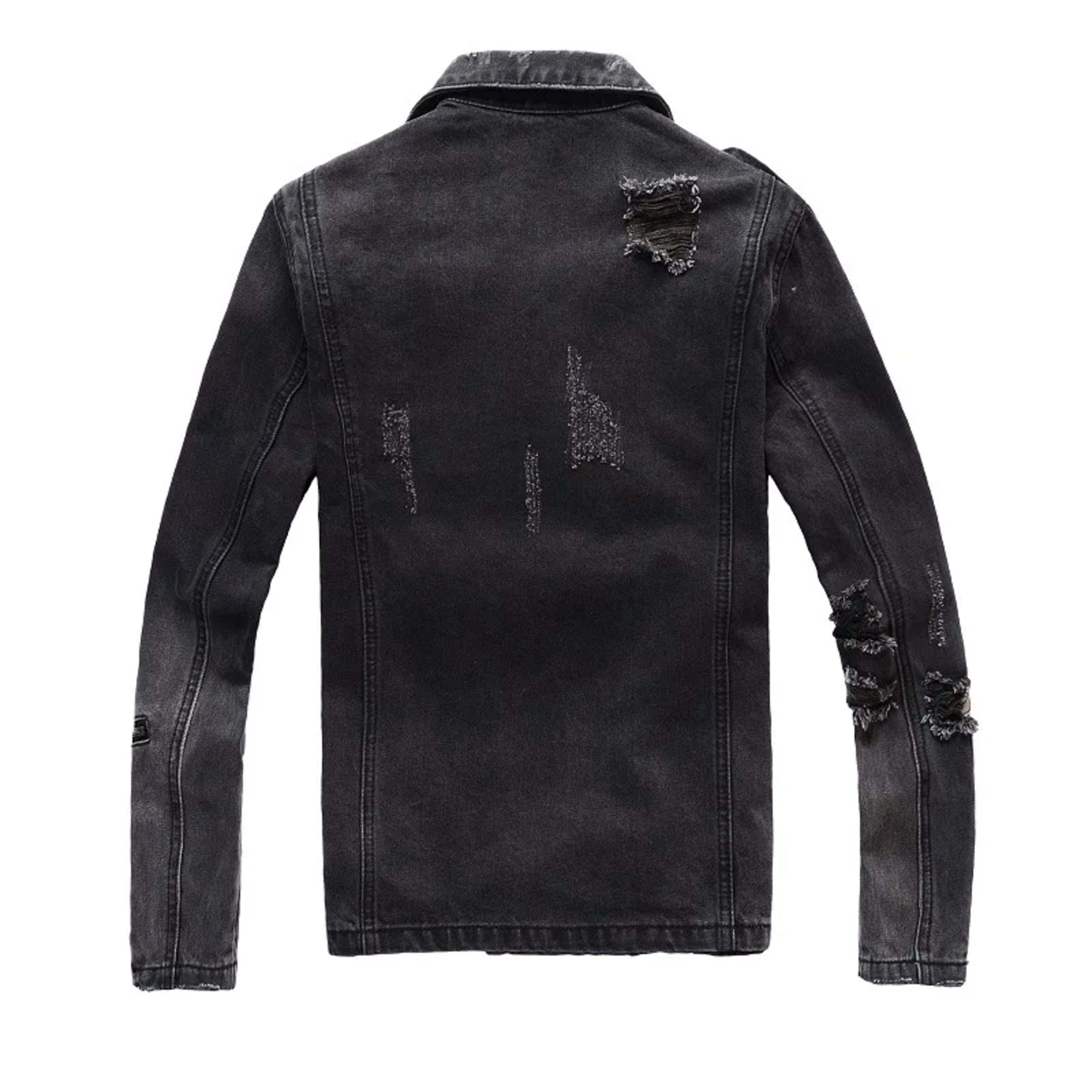 Men's Denim Jacket for Autumn and Winter. American Retro High Street Punk Style Fashionable Ripped Slim-fit Motorcycle J 5