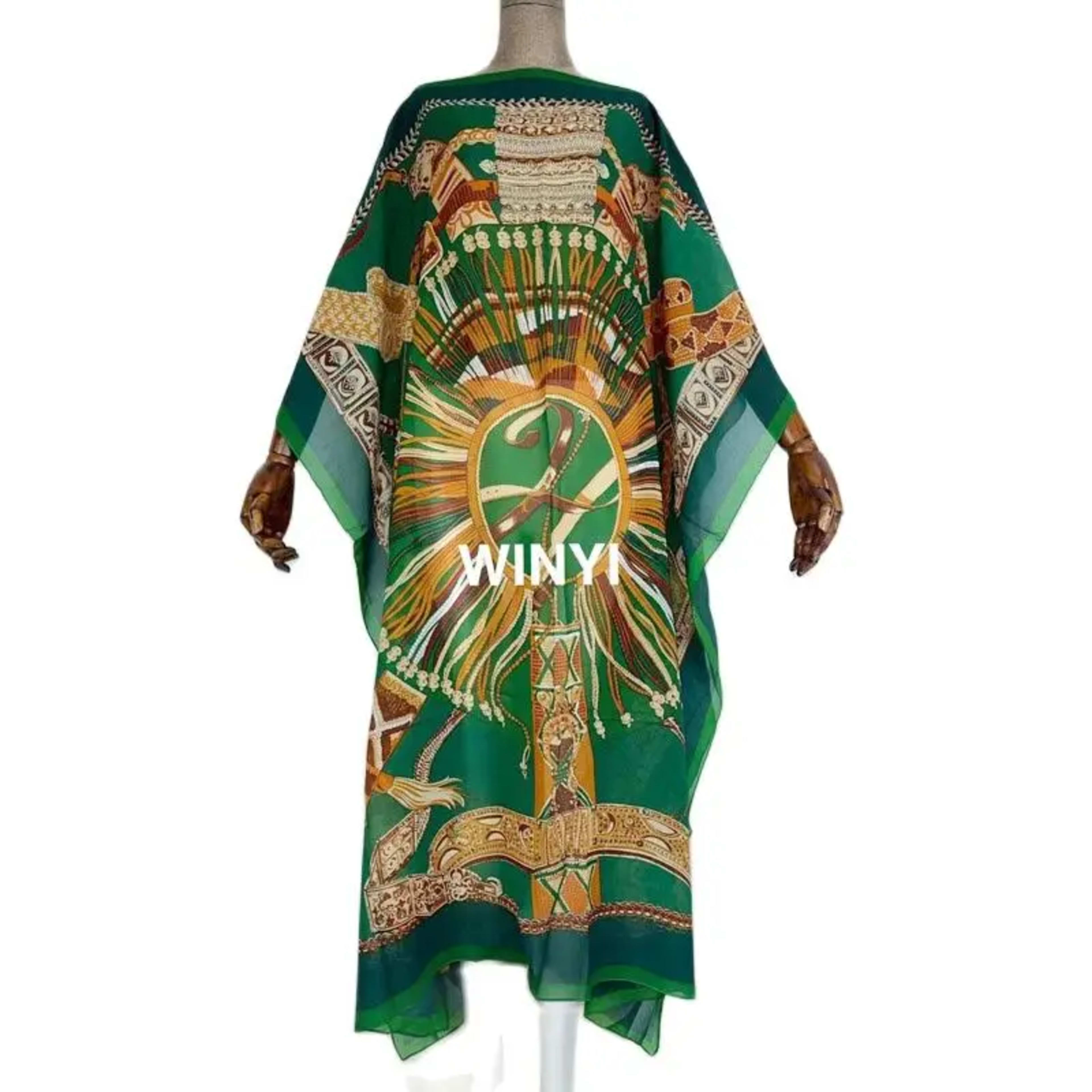 Printed Dresses For Women 2021 Fashion Design Loose Dress Batwing Maxi Long Femme Vestidos Summer Autumn Party Elegant D 5
