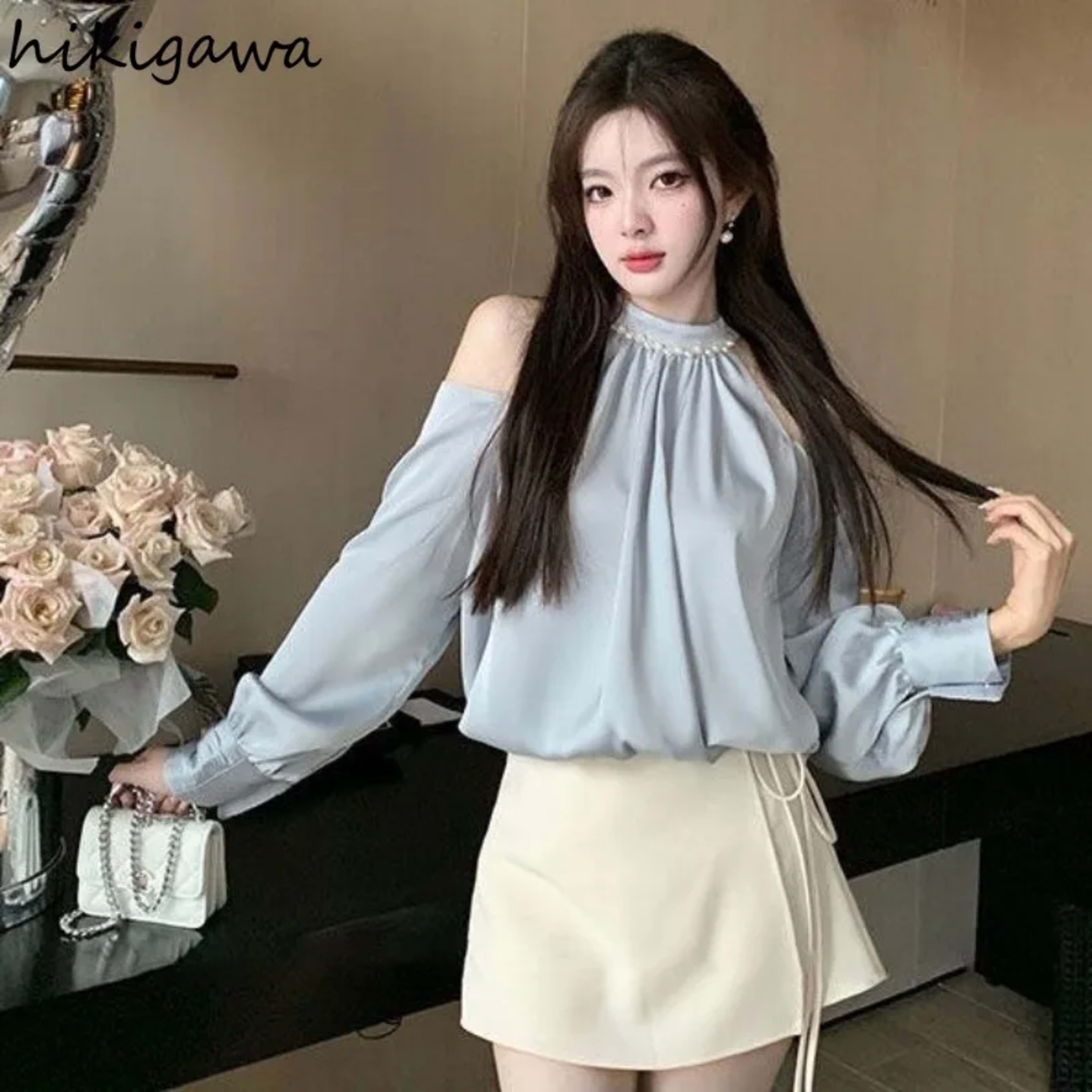2025 Blusas Mujer De Moda Sweet Blouse for Women O-neck Long Sleeve Off Shoulder Summer Tops Temperament Fashion Shirts  2