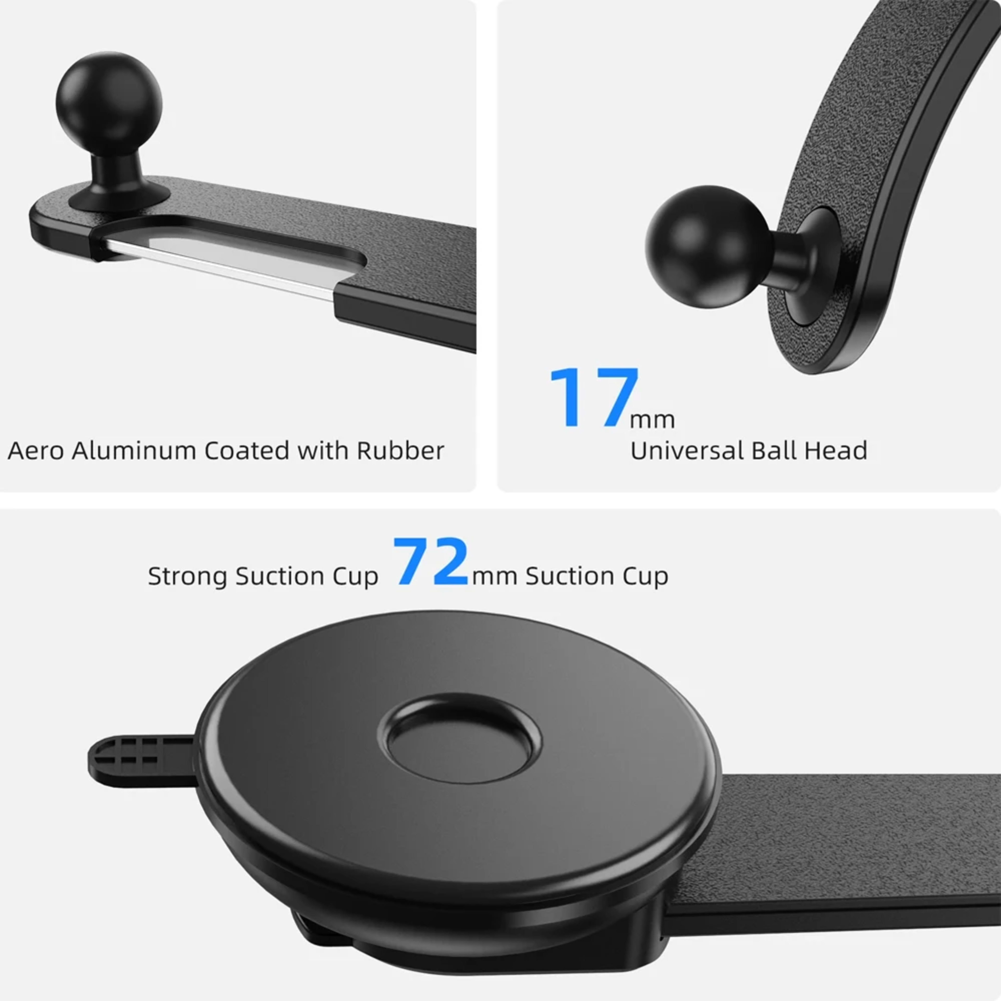 Accessories: Suction Cup Car Phone Bracket - 17mm Universal Ball, Telescopic Arm & Foldable 2