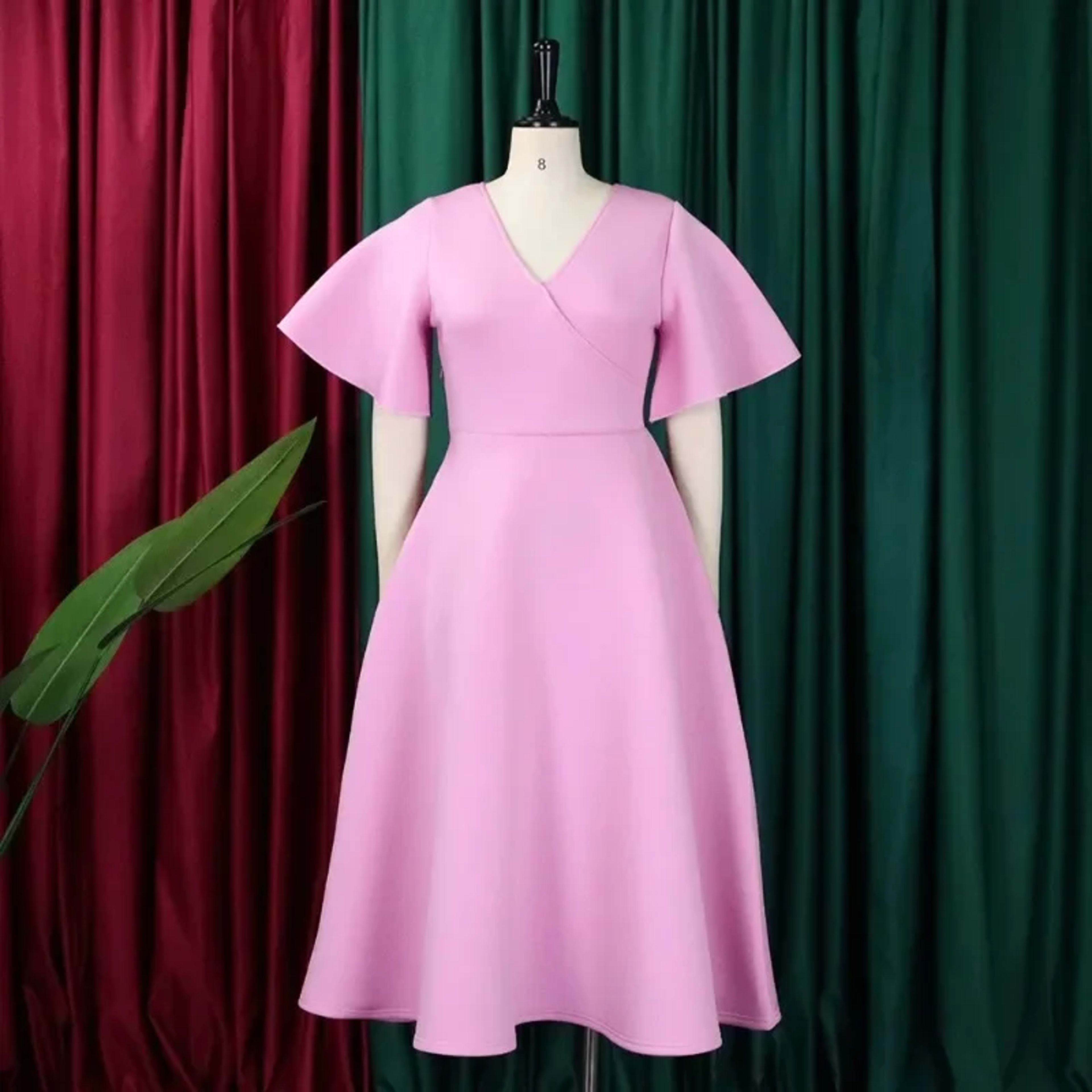 Elegant Dresses for Women V Neck Flare Sleeve High Waisted Pleated A Line Mid Calf Luxury Birthday Party Dinner Vestidos 2