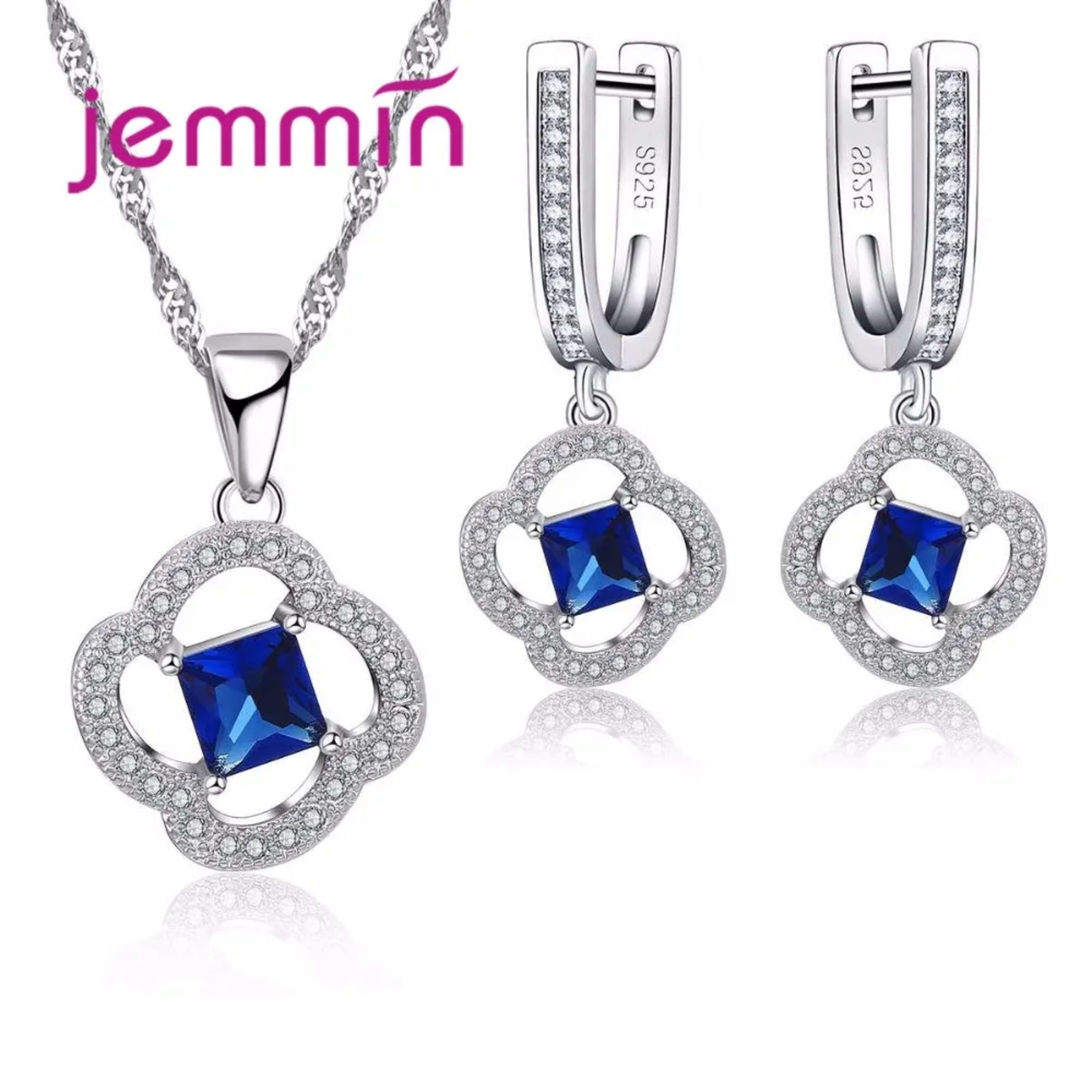 Women Jewelry Set Trendy 925 Silver Cubic Zirconia Pendants Necklace Dangle Earrings Set For Engagement Wedding Accesso