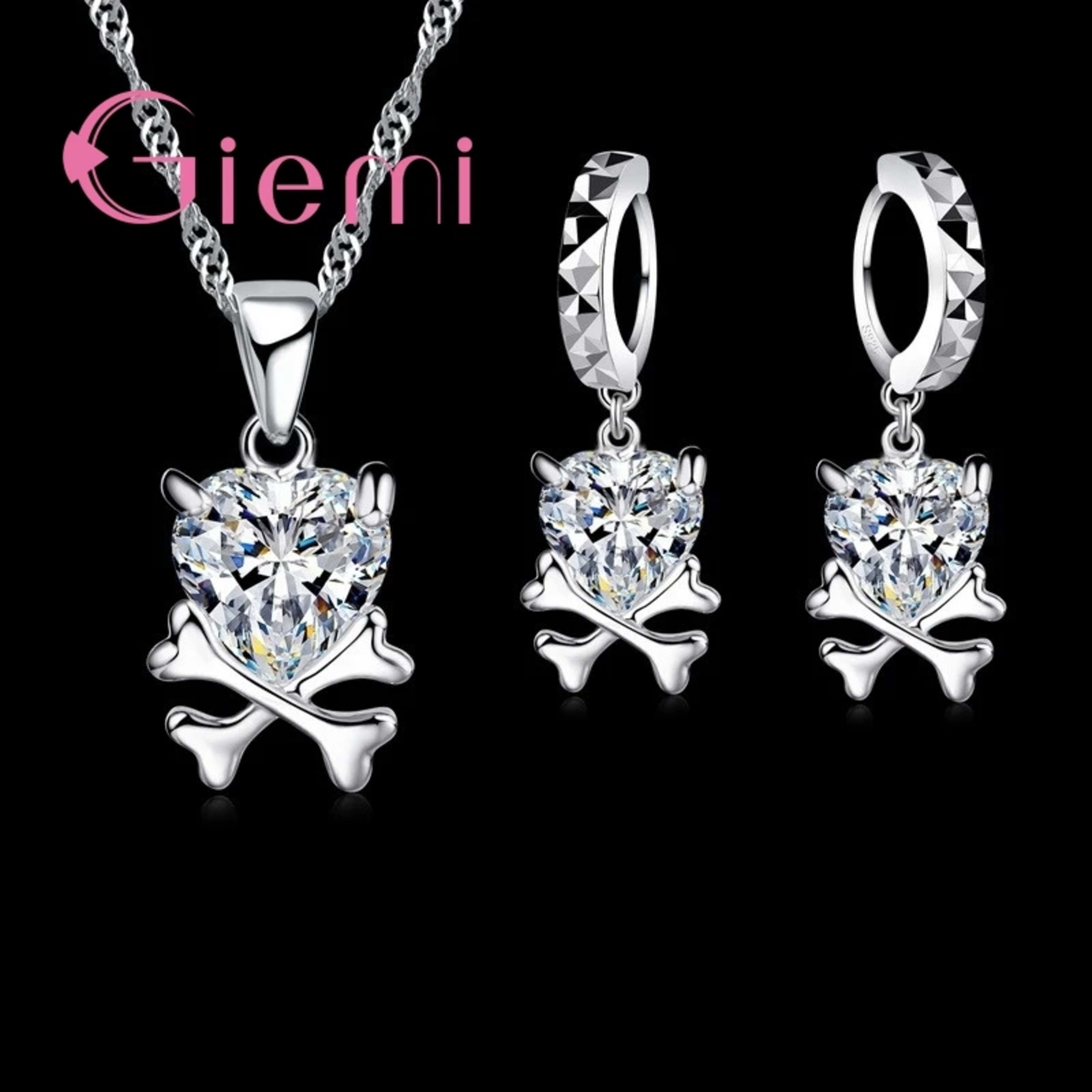 Women Cute cartoon shape Jewelry Sets 925 Sterling Silver Fashion Pendant Necklace Earrings Crystal Wedding Accessories 3