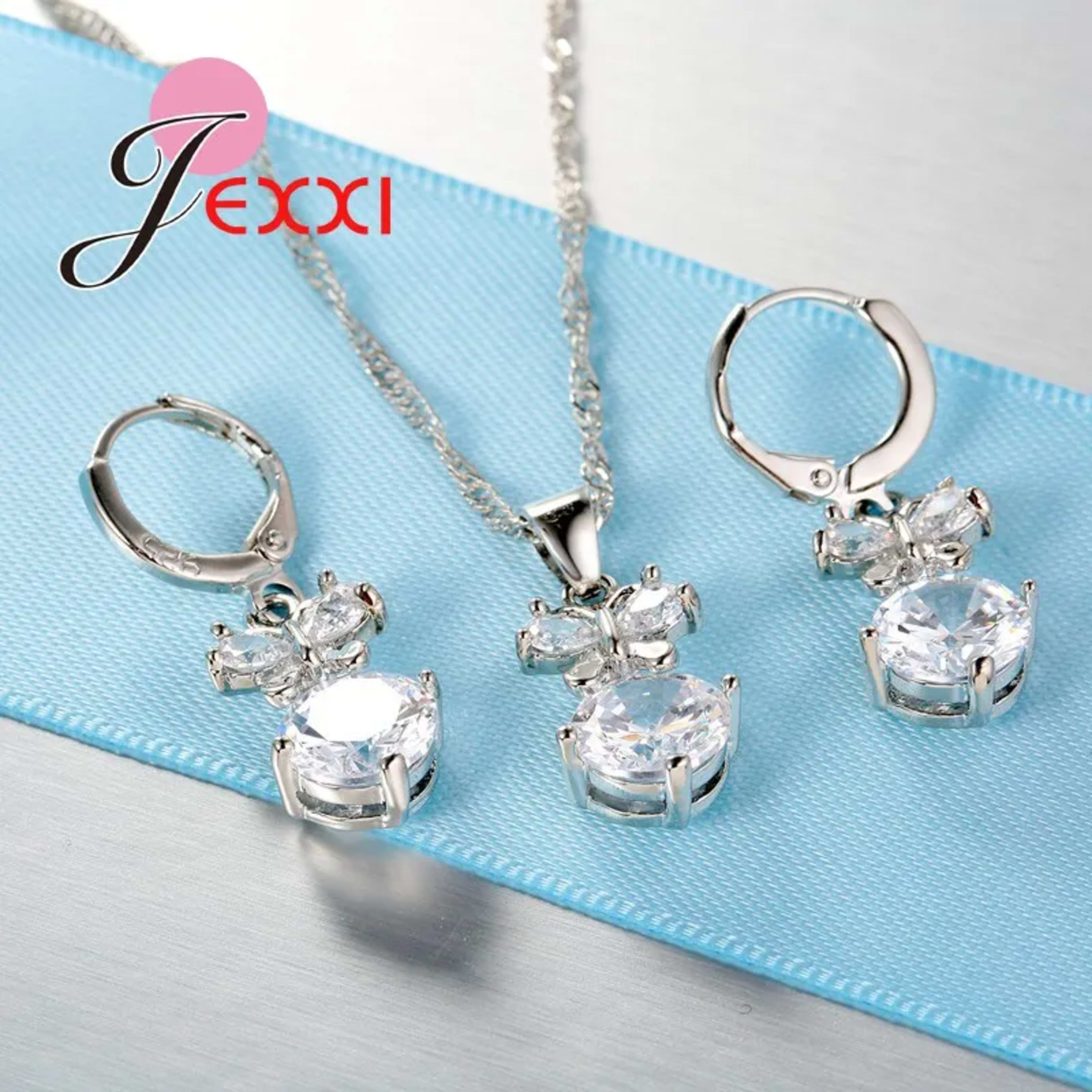Elegant Women Jewelry Set For Wedding Accessory Pendant Necklaces Earring 925 Sterling Silver Jewellery Sets For Women 2