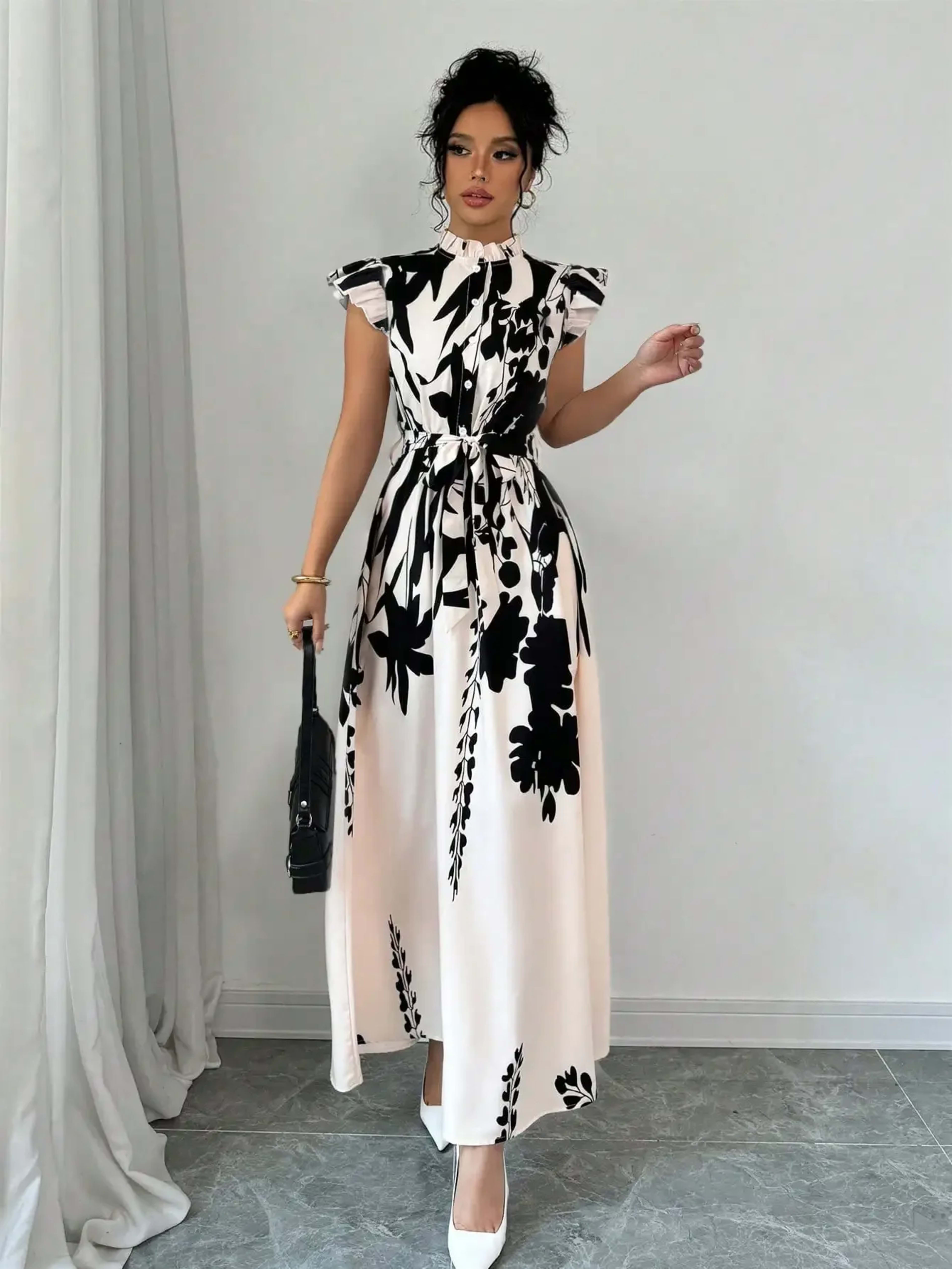 Women's elegant black and white dress, suitable for work, dates and vacations 5