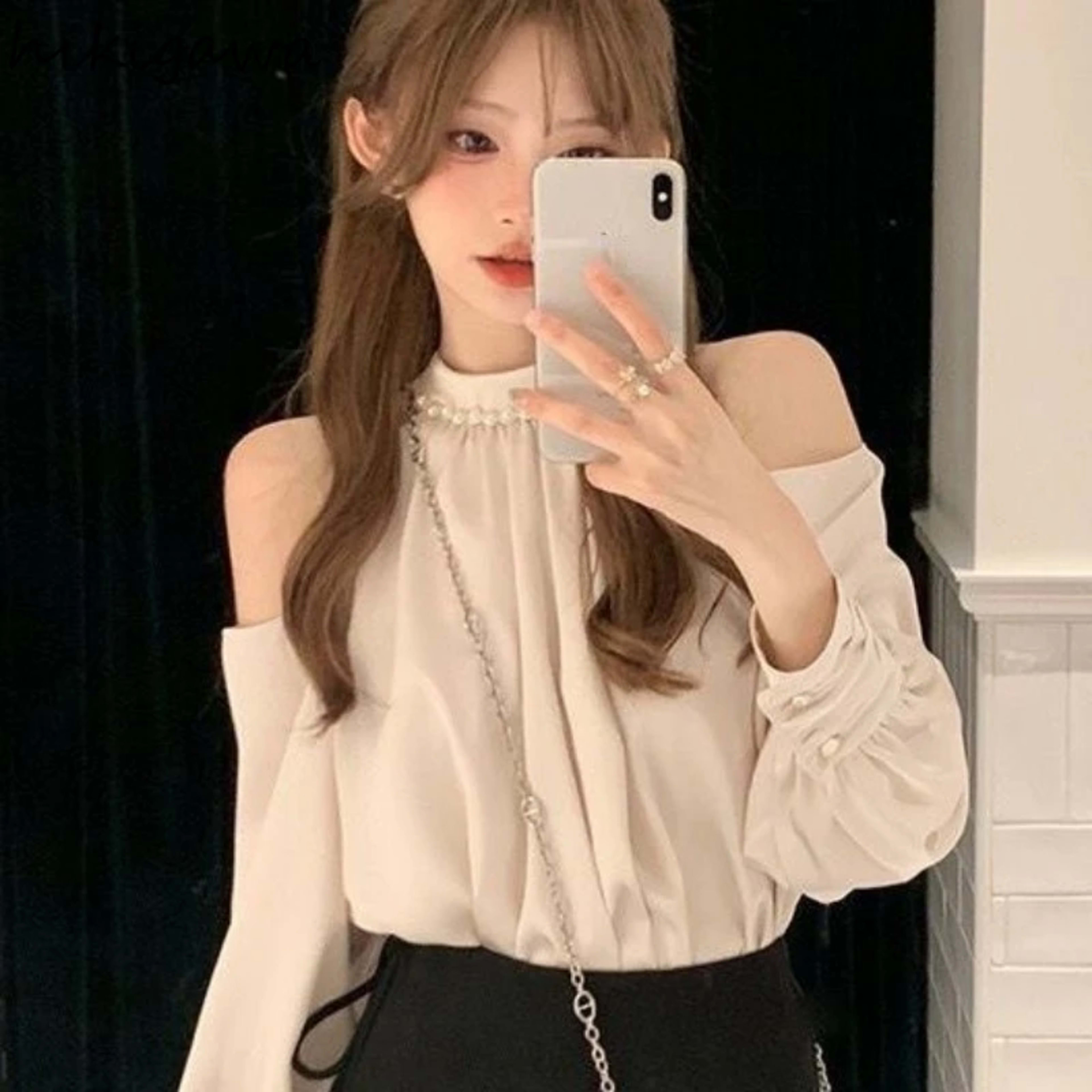 2025 Blusas Mujer De Moda Sweet Blouse for Women O-neck Long Sleeve Off Shoulder Summer Tops Temperament Fashion Shirts  3