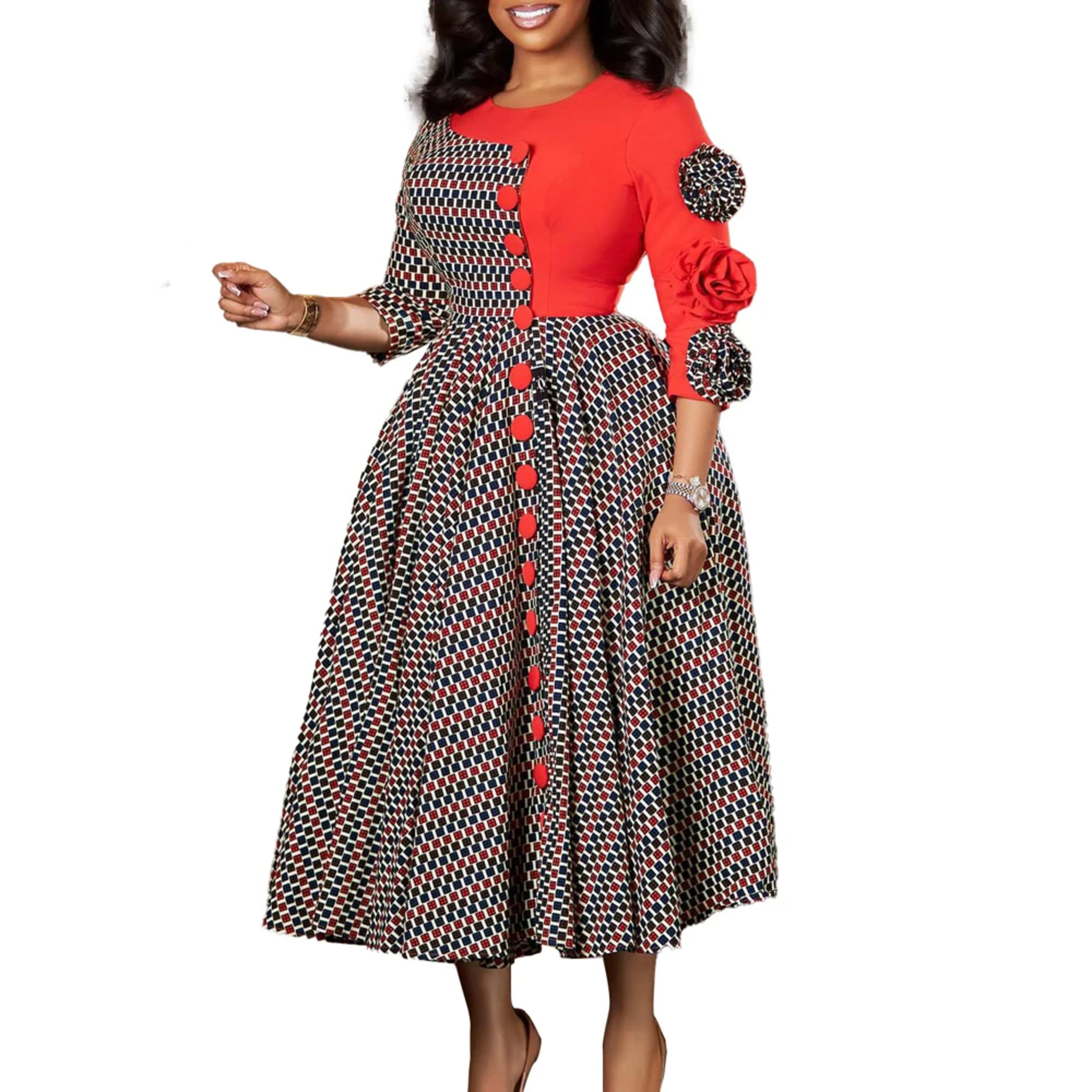 Elegant Dresses for Women 2025 Fall Fashion African 3/4 Sleeve Party Birthday New Robe Chic 3D Flower Plaid Evening A-Li 9