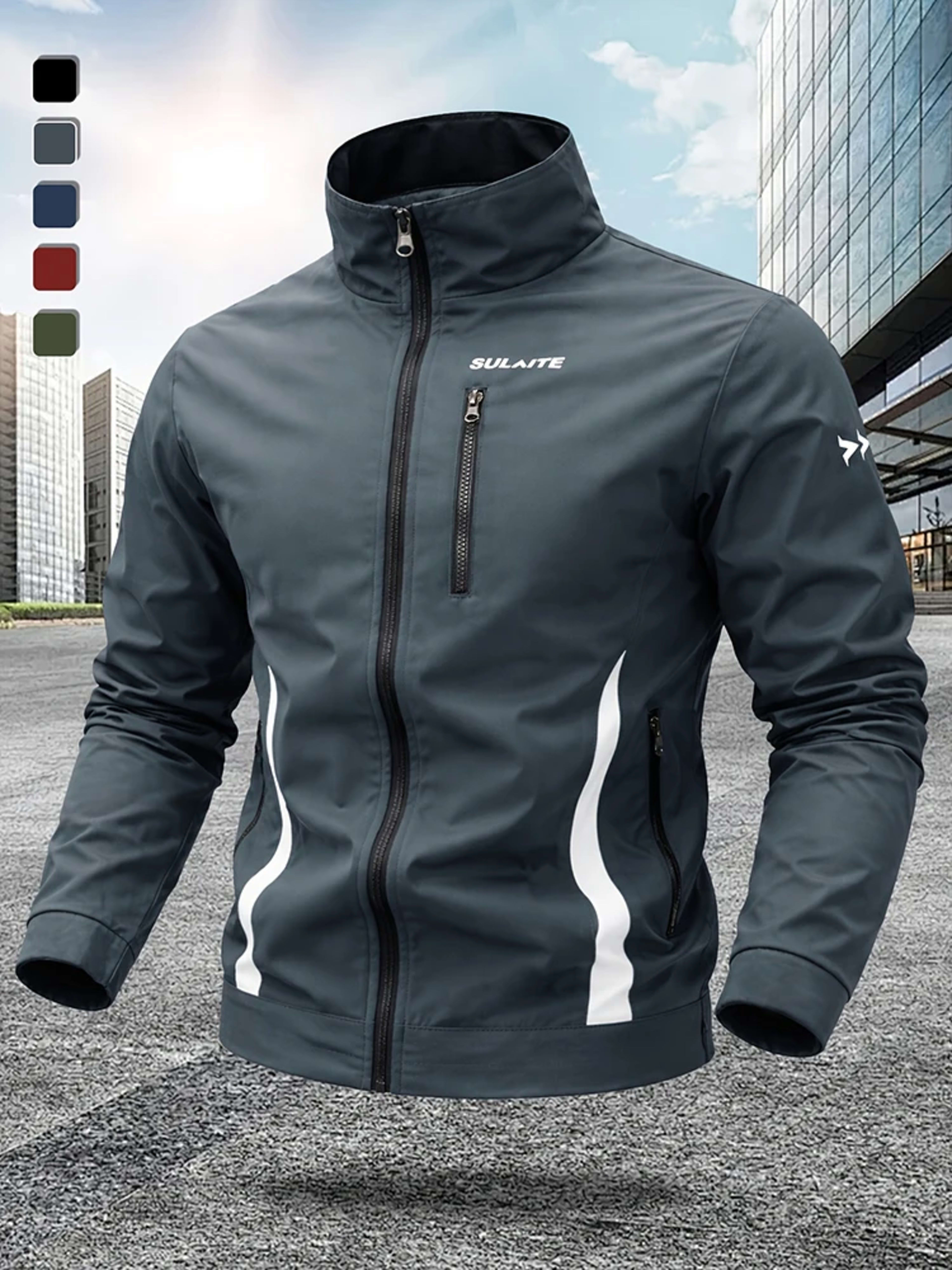 Men‘s Jacket Casual Stand Collar Jacket Spring Summer Lightweight Windbreaker Bomber Jacket Sportswear Breathable Coat C