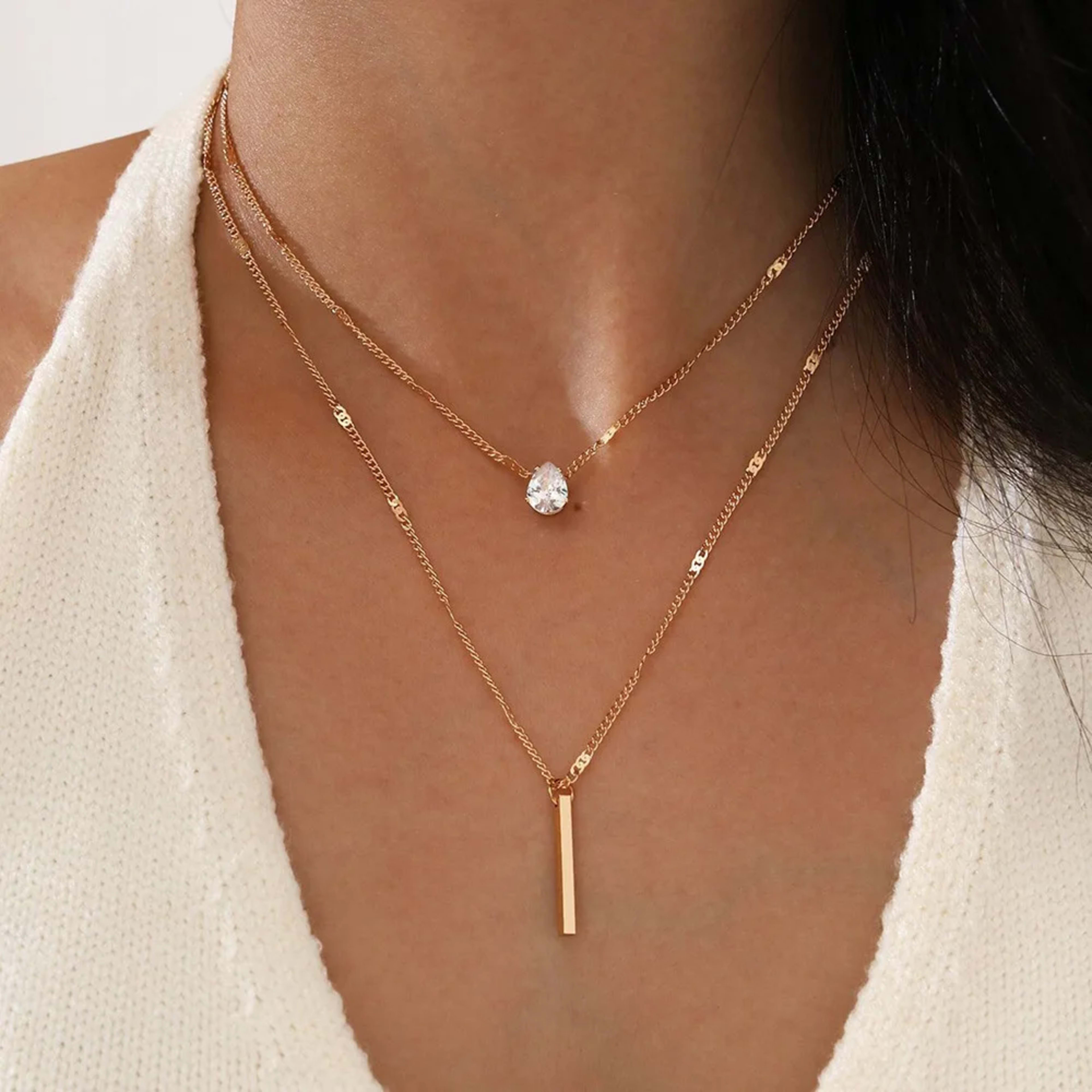 Trendy Zircon Pendant Necklace For Women Multilayer Chain Choker Fashion Female Party Shiny Jewelry Gift