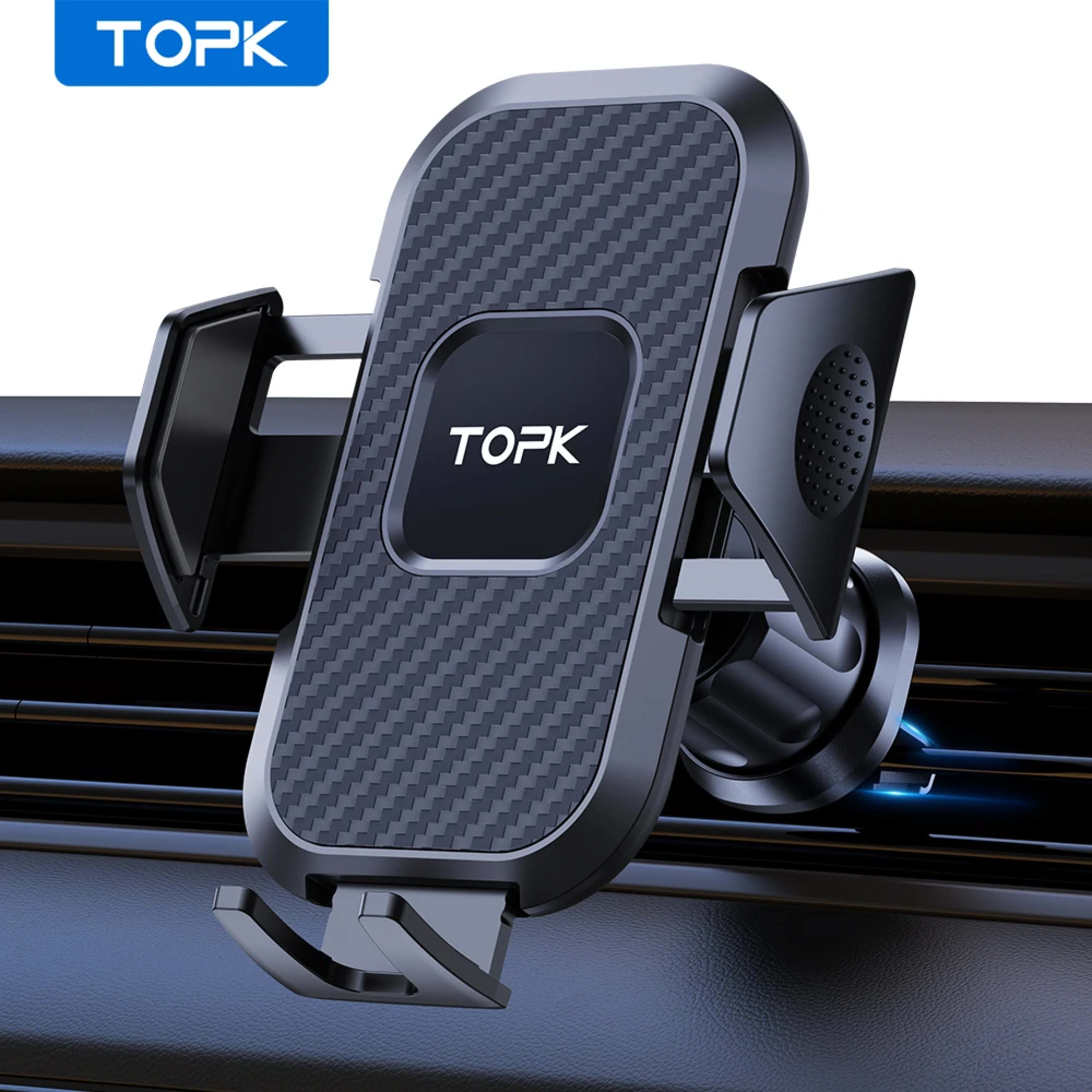 Car Phone Holder Mount,TOPK Upgrade Auto Locking Universal Phone Stand Holder with Hook Clip for Car Air Vent for iPhone