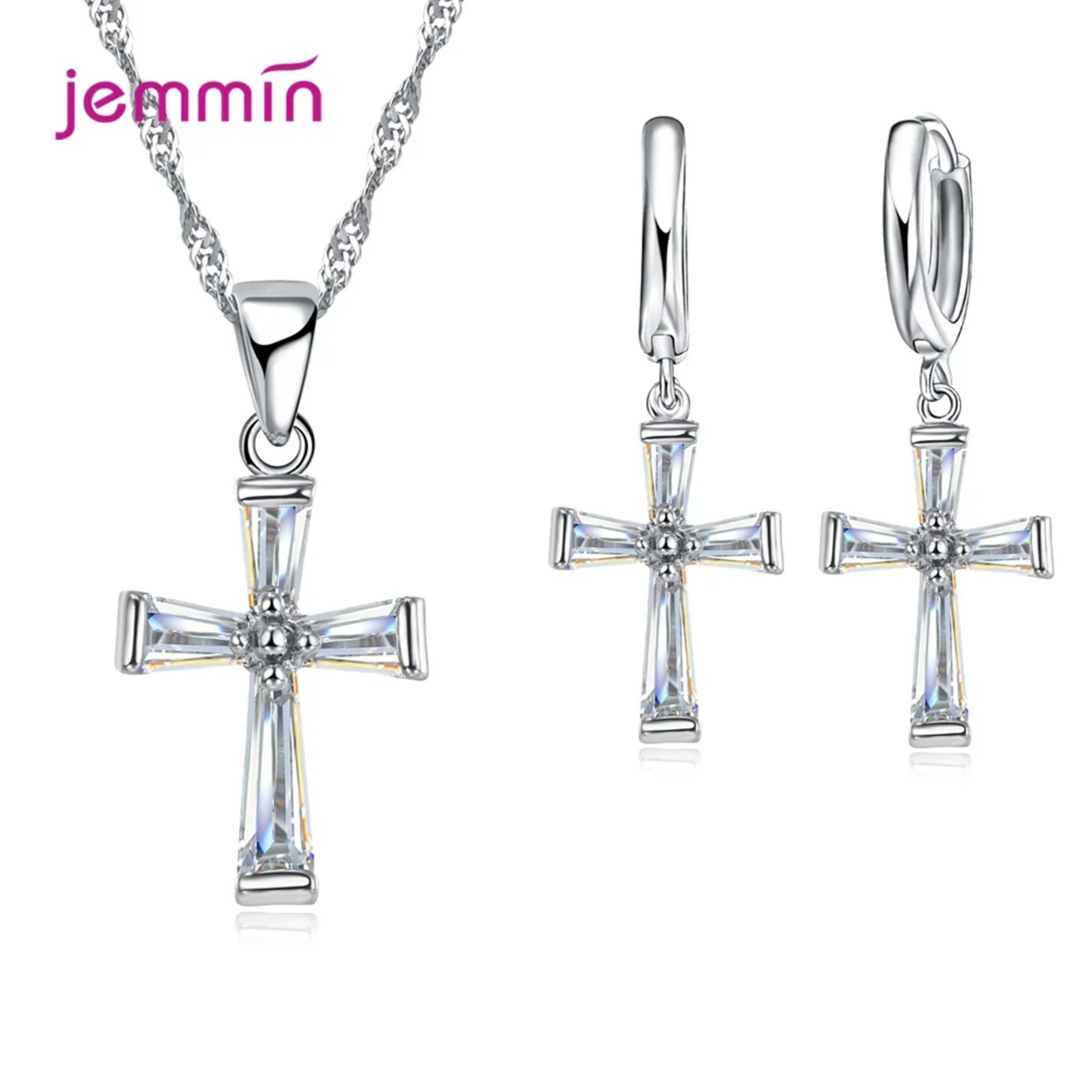 Fashion Jewelry Set For Women Girls 925 Silver Jewelry Set Crossing Pendant Necklace Hoop Earrings Wedding Engagement