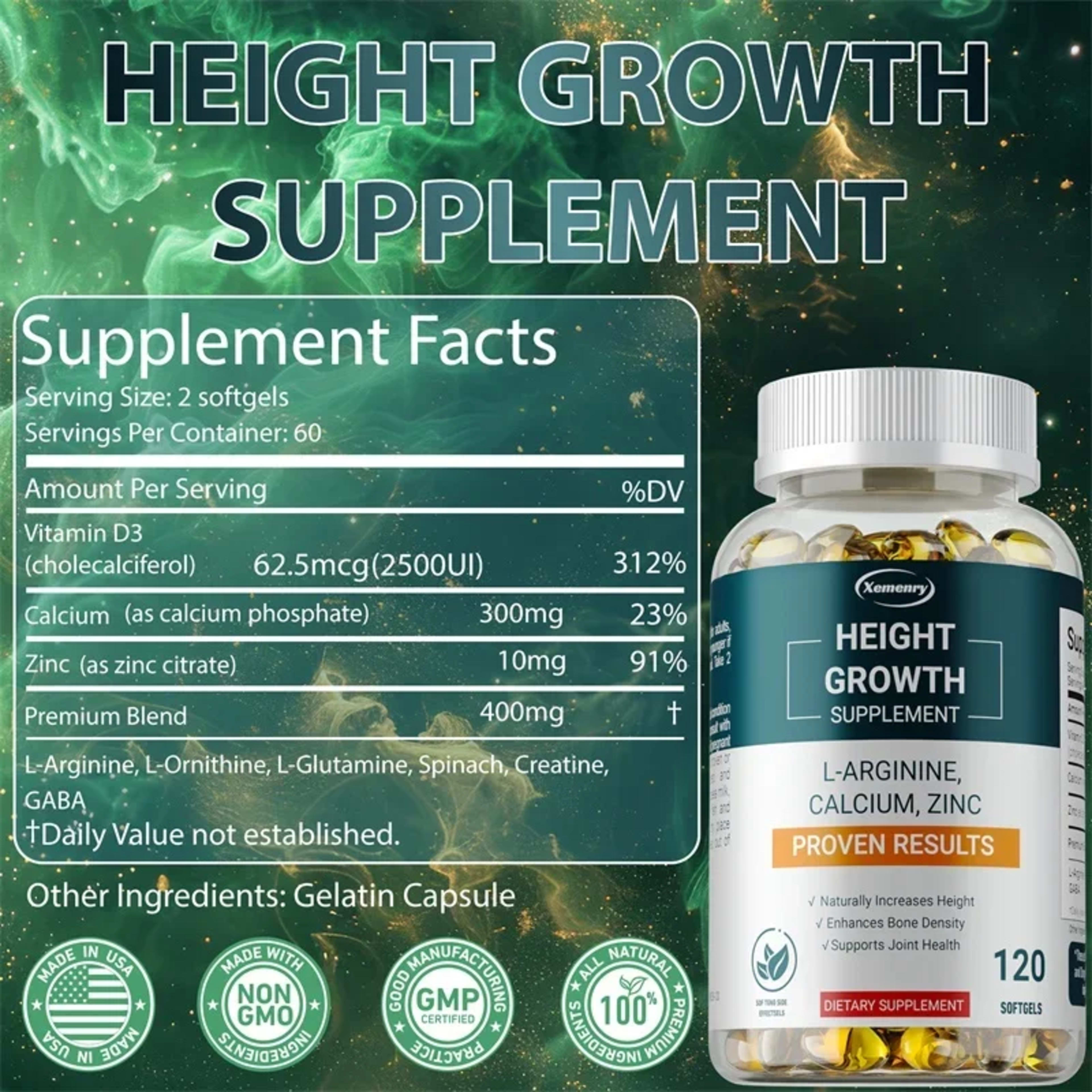 Height Growth Supplements - Supports Bone and Joint Health, Natural Height Growth, Promotes Absorption, and Boosts Immun 2