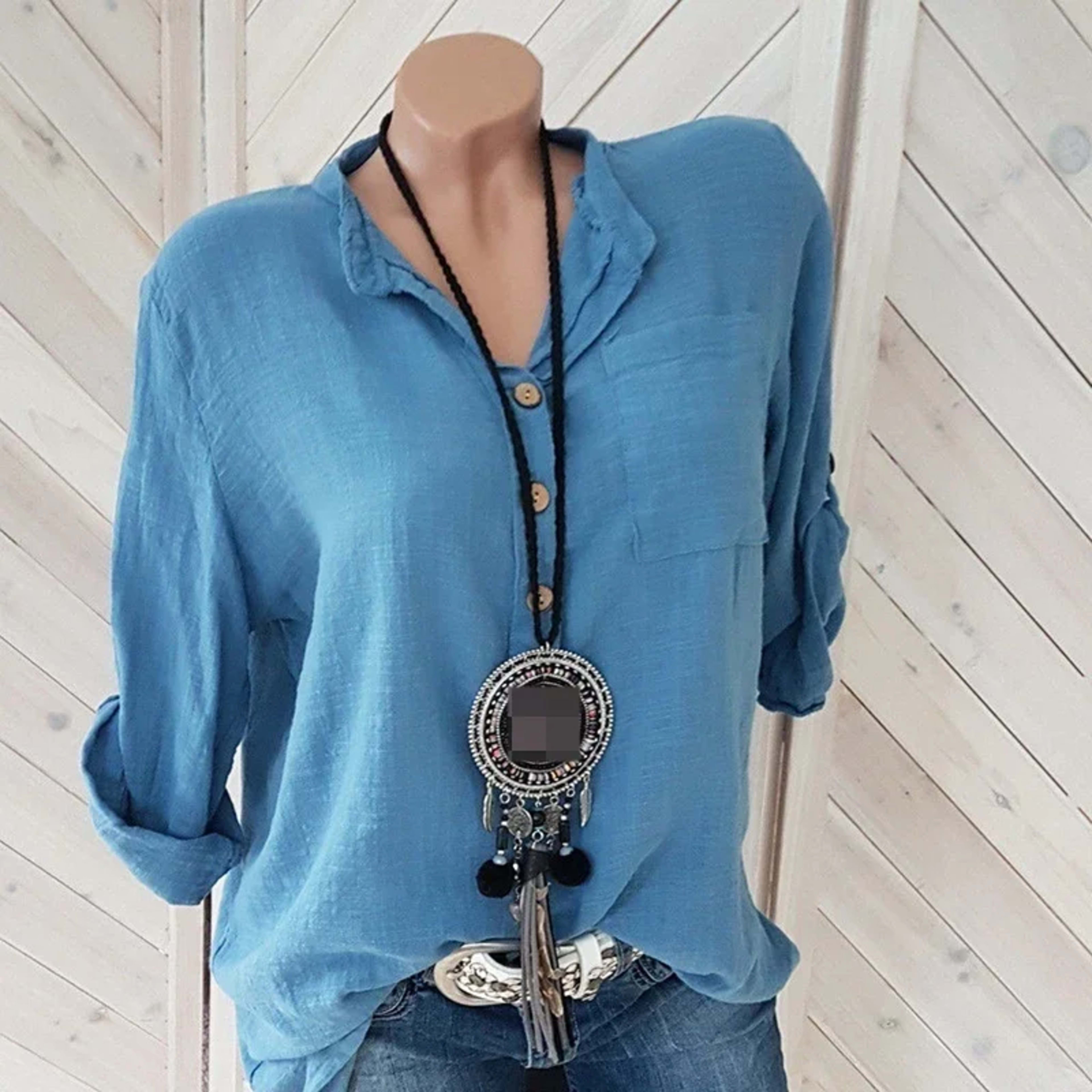 Women Blouses Cotton Linen Blouse Autumn Shirts Casual Long Sleeve Button V Neck Loose Shirt Lady Tops Tailor-made T-Shi 4