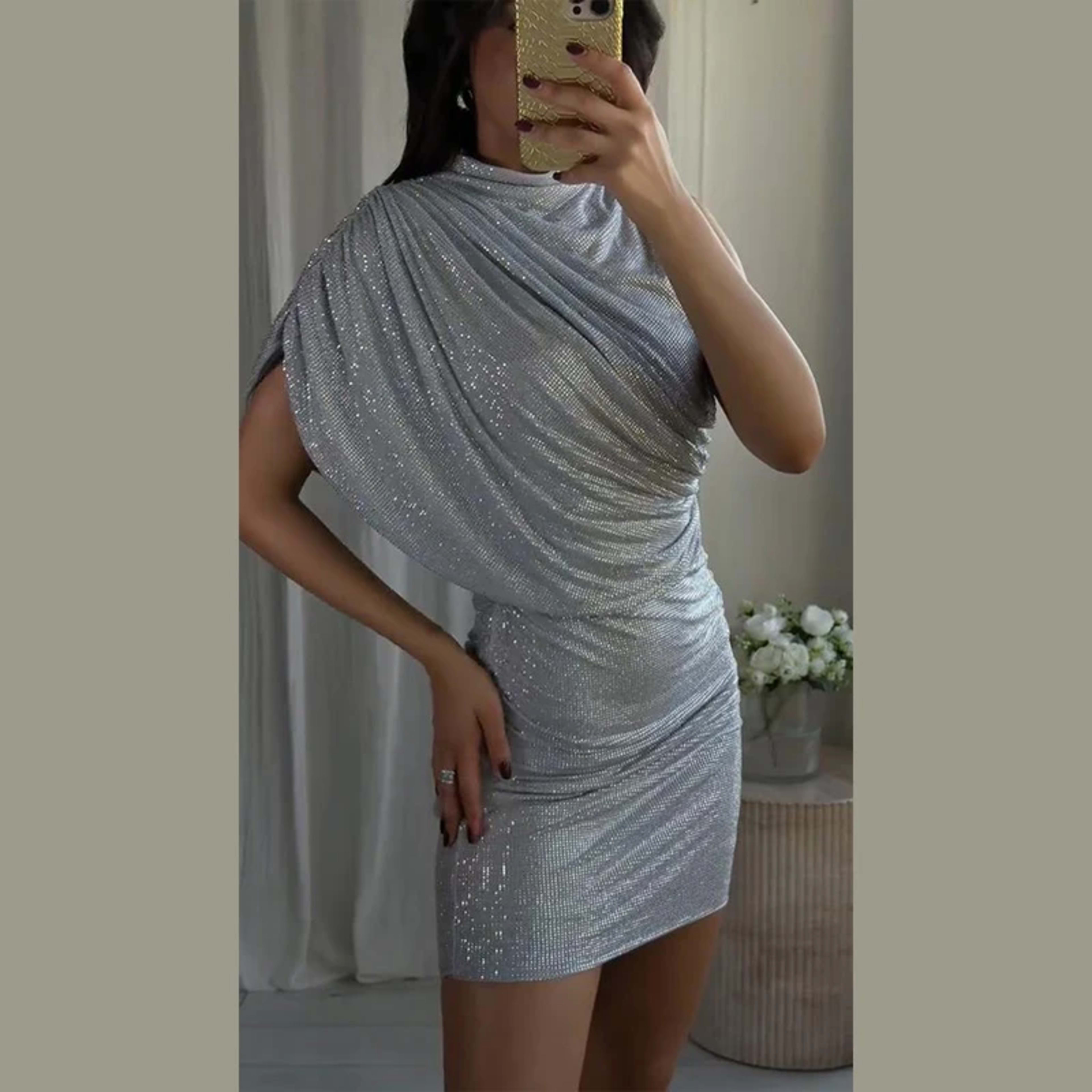 Women's Dresses Elegant Party Dresses Rhinestone Draped Sleeveless Mini Dress Sexy Outerwears Bodycon Formal Gown Woman