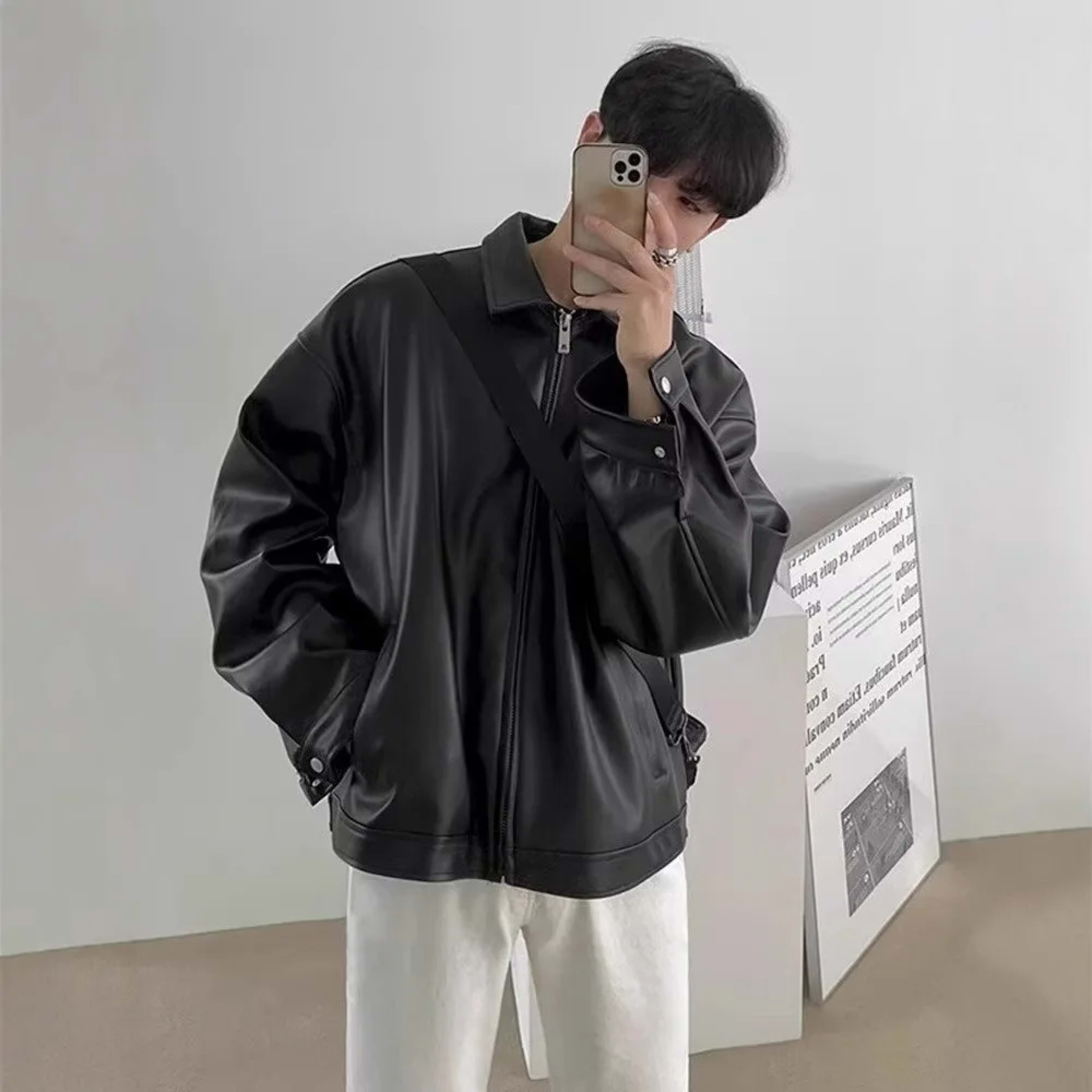 Men's Leather Jacket Men's Biker Jacket Motorcycle Fashionable Waterproof Jacket Waterproof for Rain Motorcyclist Retro 2