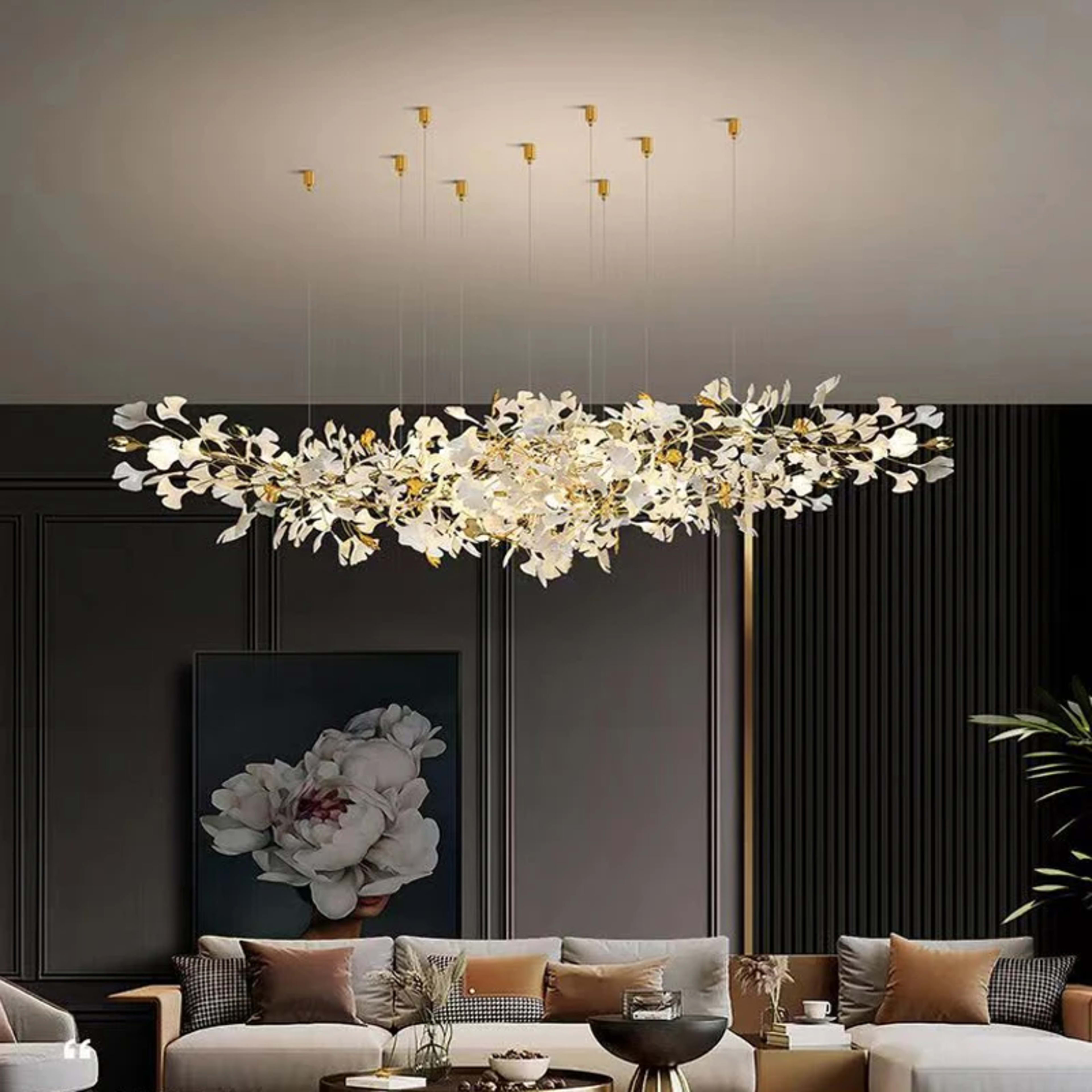 Modern LED Pendant Lights Home Decoration Bedroom Dining Living Room Ceiling Chandelier Ginkgo Leaf Art Long Lighting Fi 3