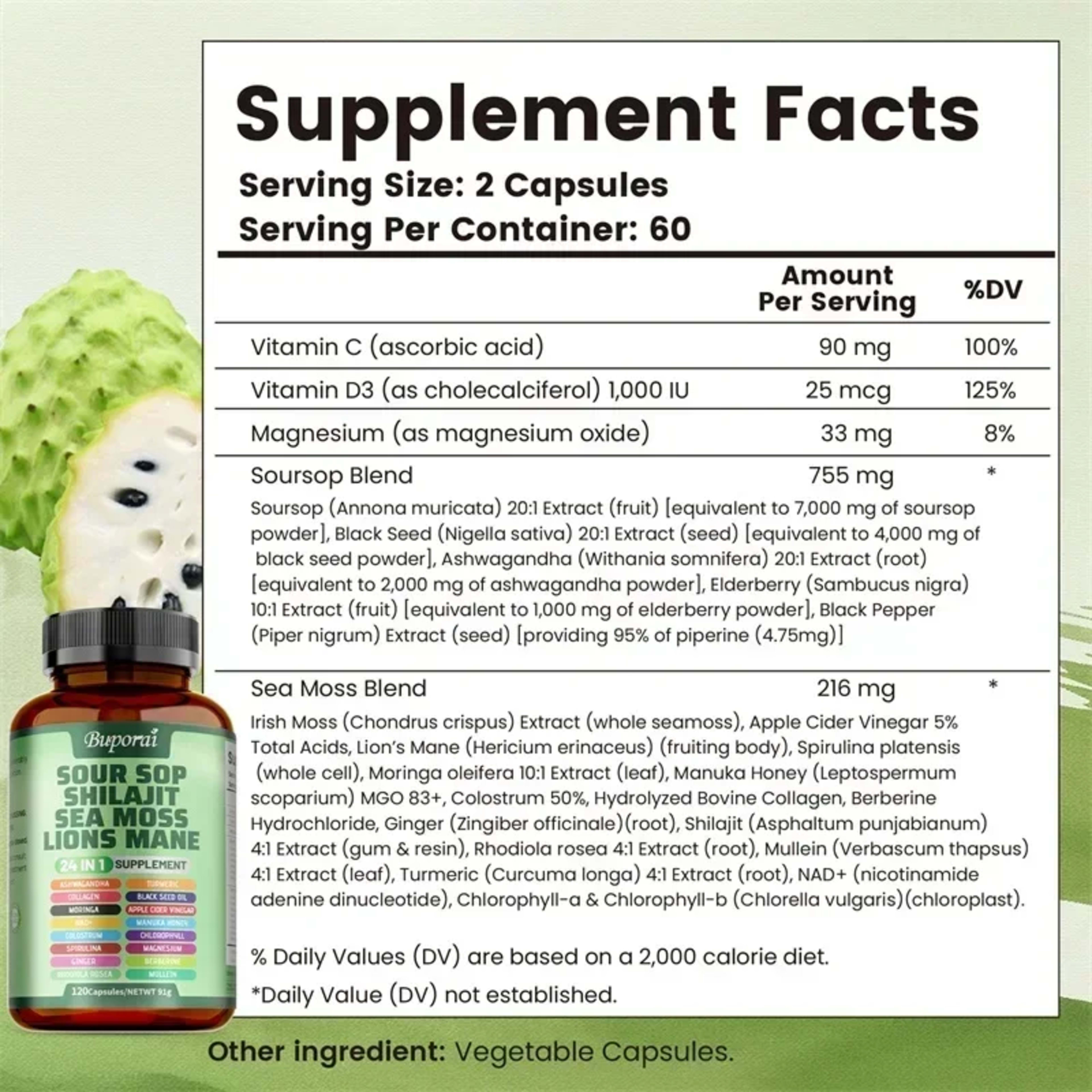 24-In-1 Soursop Supplement - Promote Digestion and Cell Health, Supports Skin, Joint and Bone Health, Strengthens Immuni 2