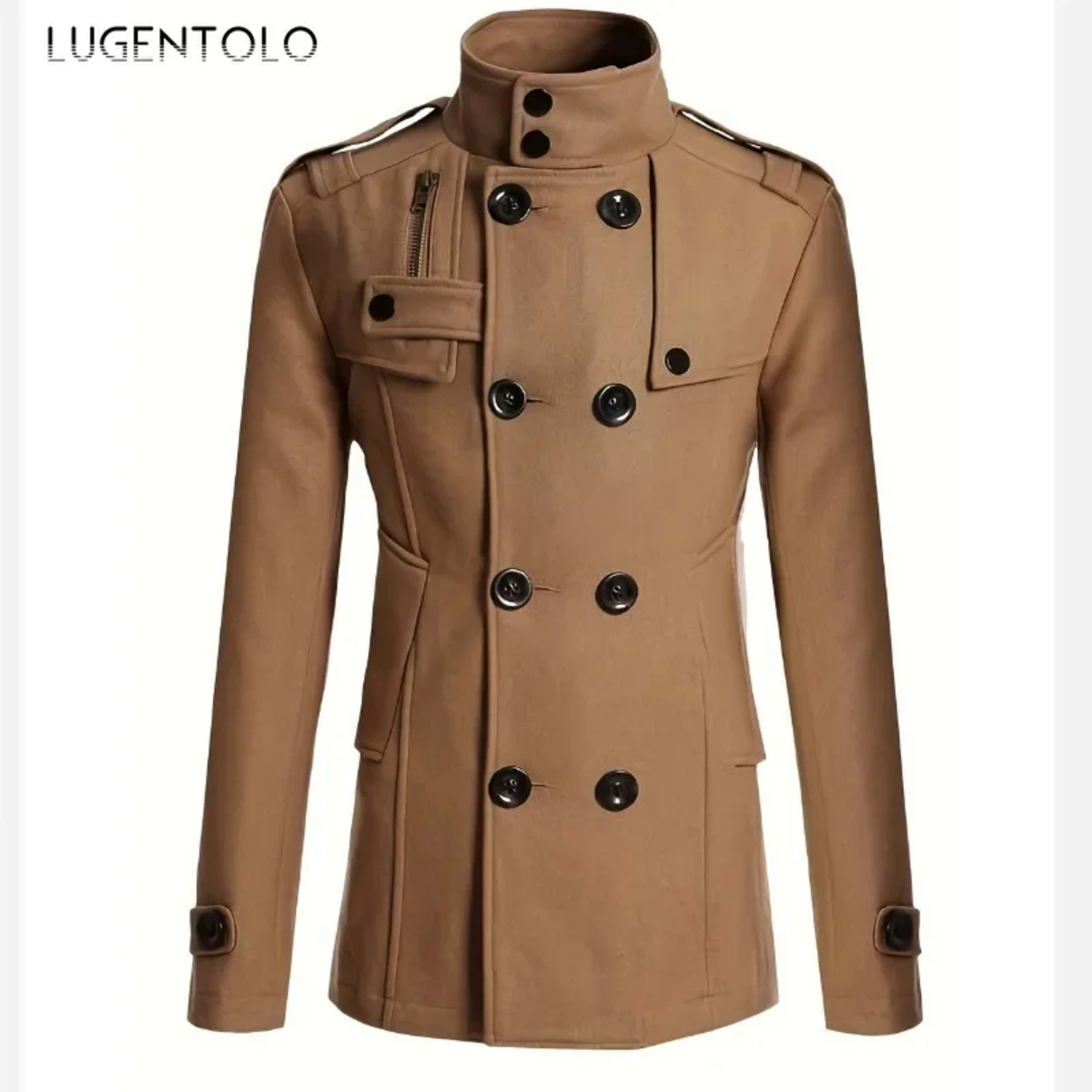 Men Casual Jacket Fall-Winter Outdoor Warm Windbreaker Fashion Lapel Double Breasted Gentleman Coat Daily Versatile Clot 2