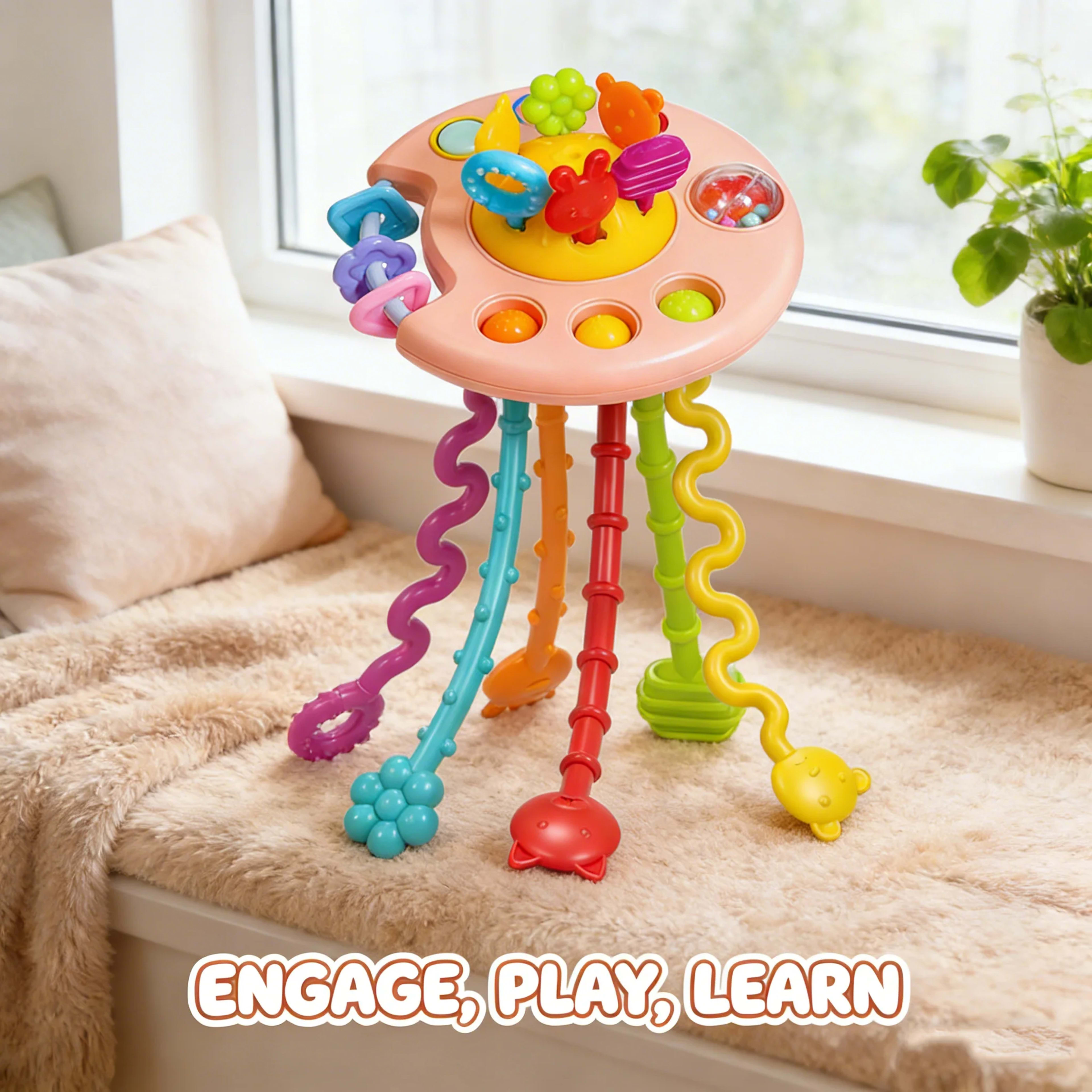 Baby cognitive development and early education toy with bendable stand, sensory exploration game. 1