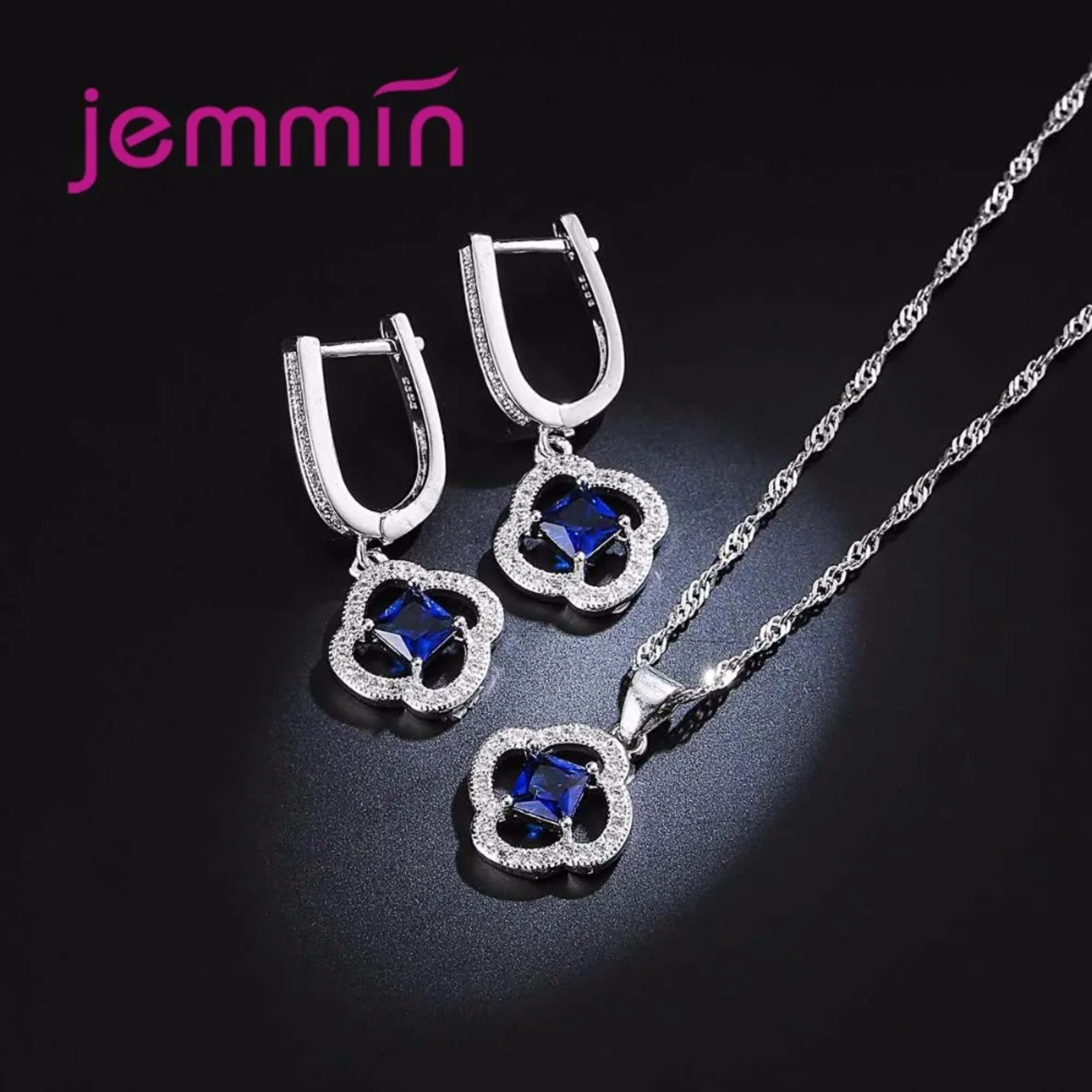Women Jewelry Set Trendy 925 Silver  Cubic Zirconia Pendants Necklace Dangle Earrings Set For Engagement Wedding Accesso 3