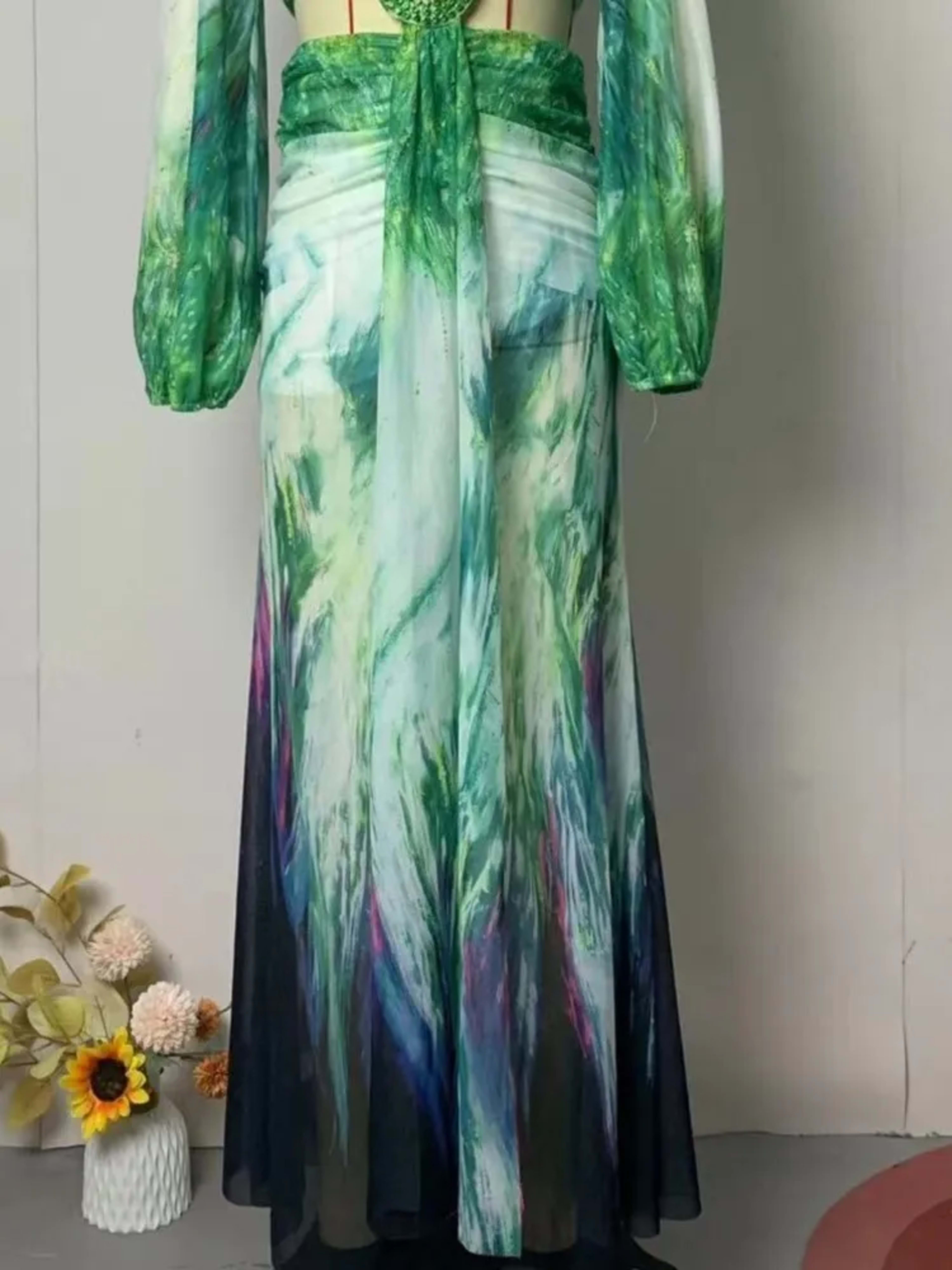 Women's Dress 2025 Fashion Summer New Vestidos Para Mujer Women's Vacation Elegant Style Long Sleeve Split Printed Slit  4