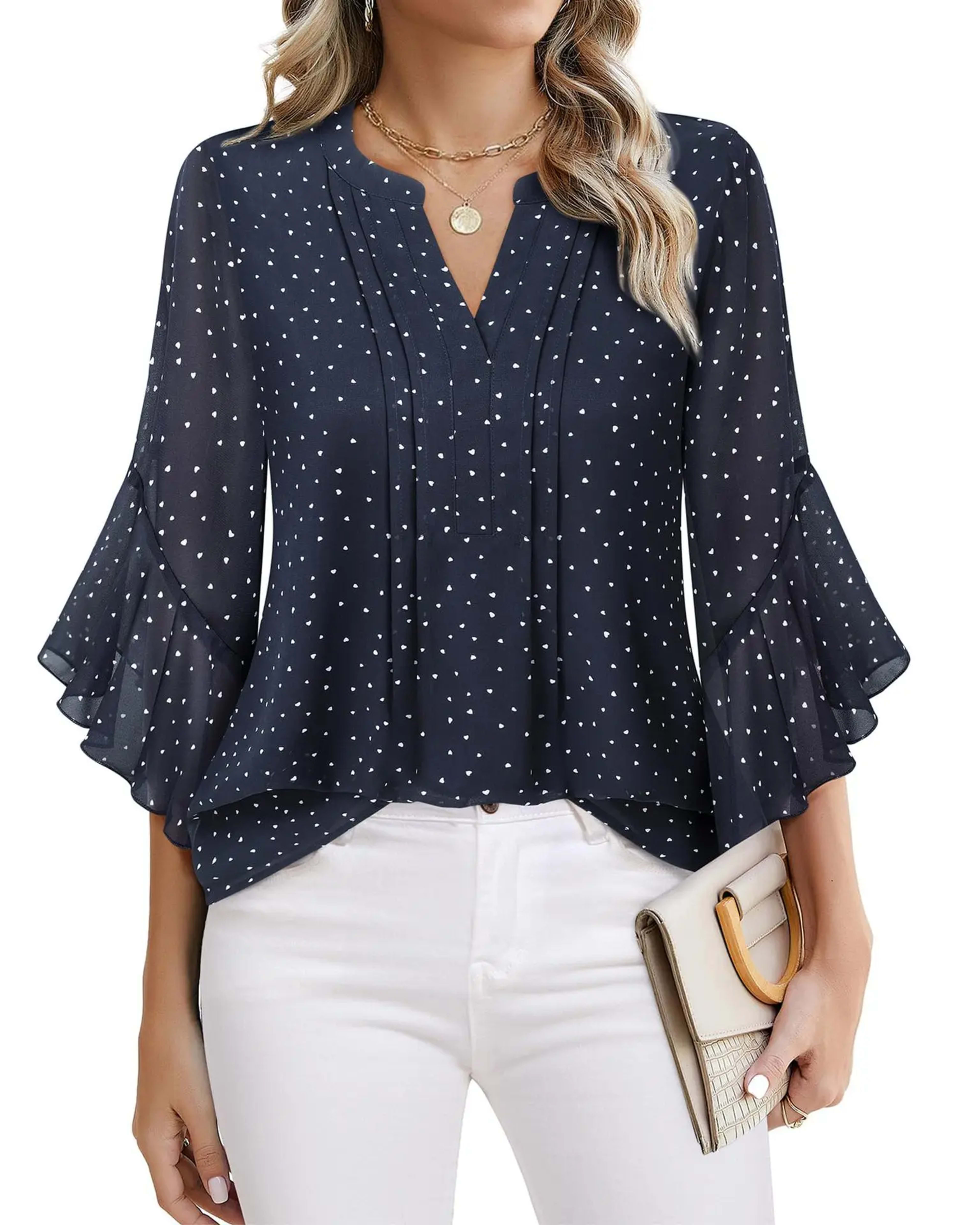 Fashion Woman Blouse Shirts For Women Stylish Top Casual Wave Point Print Tops Female Elegant Chiffon Mujer Woman Clothe 19
