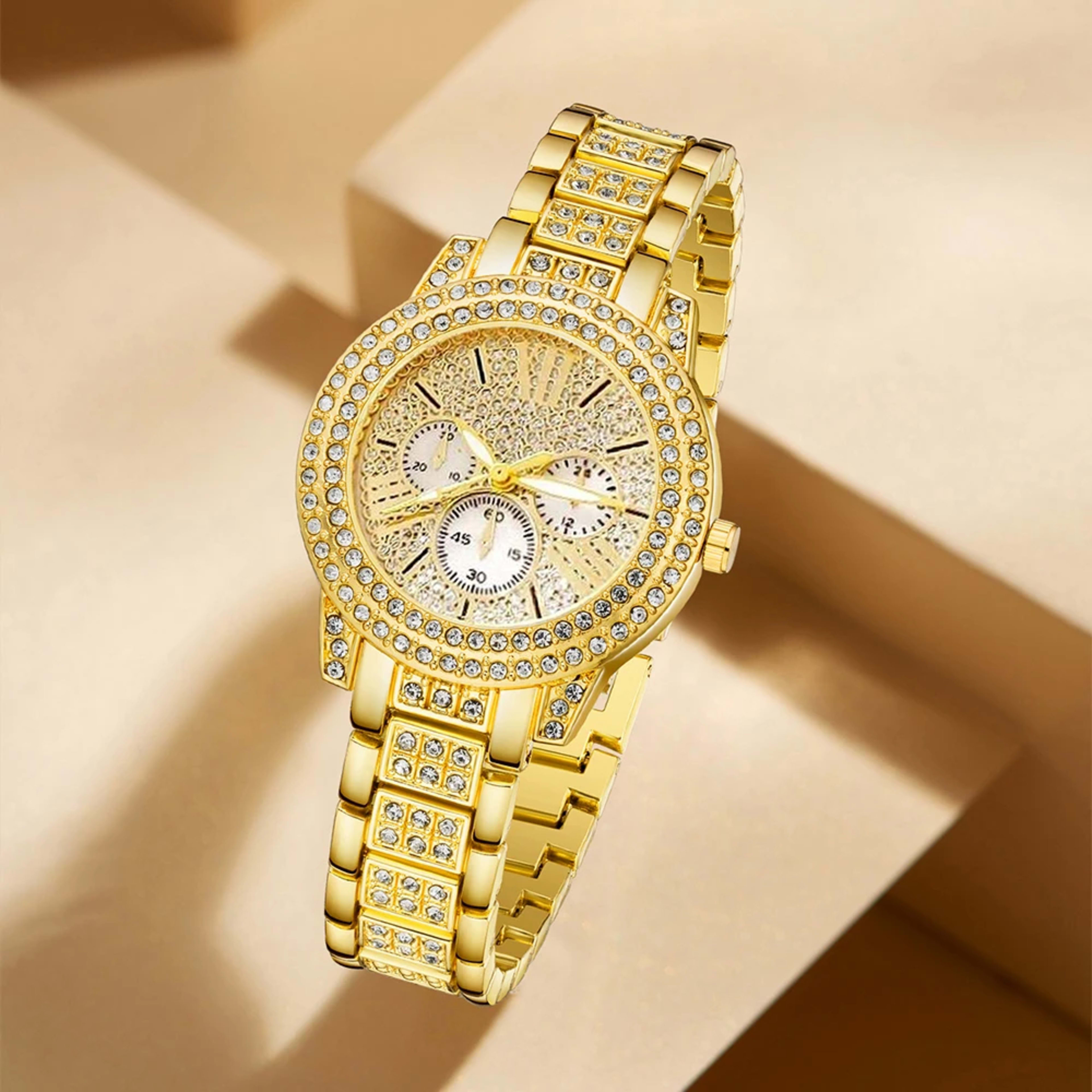 Women's Quartz Watch Gold Luxury Women Ring Necklace Earring Rhinestone Fashion Wristwatch Casual Ladies Watches Jewelry 4