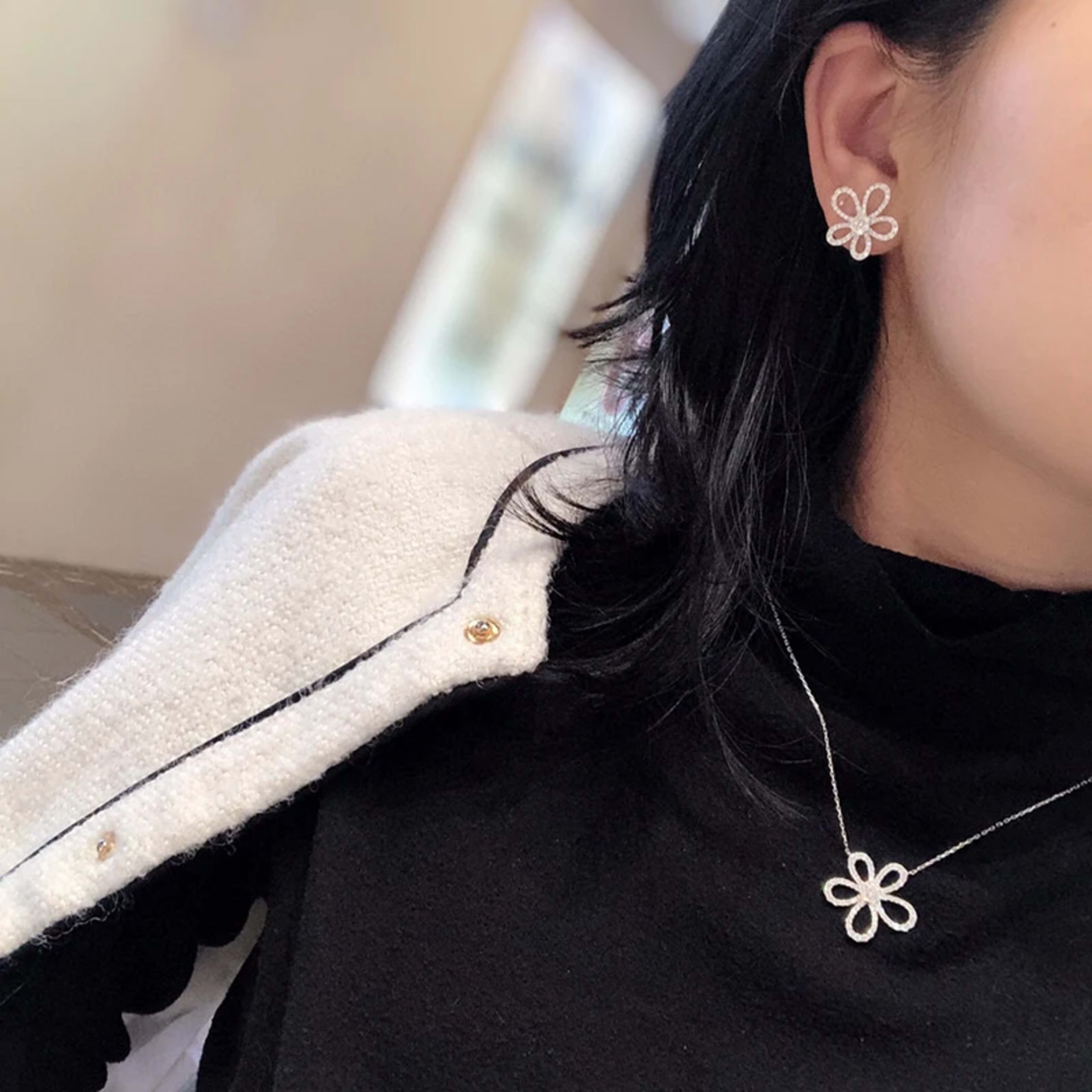 Luxury Jewelry Set for Women Flower Zircon Ring Earring Necklace Set Wedding Bride Jewelry Set  Women Zircon Necklace 5