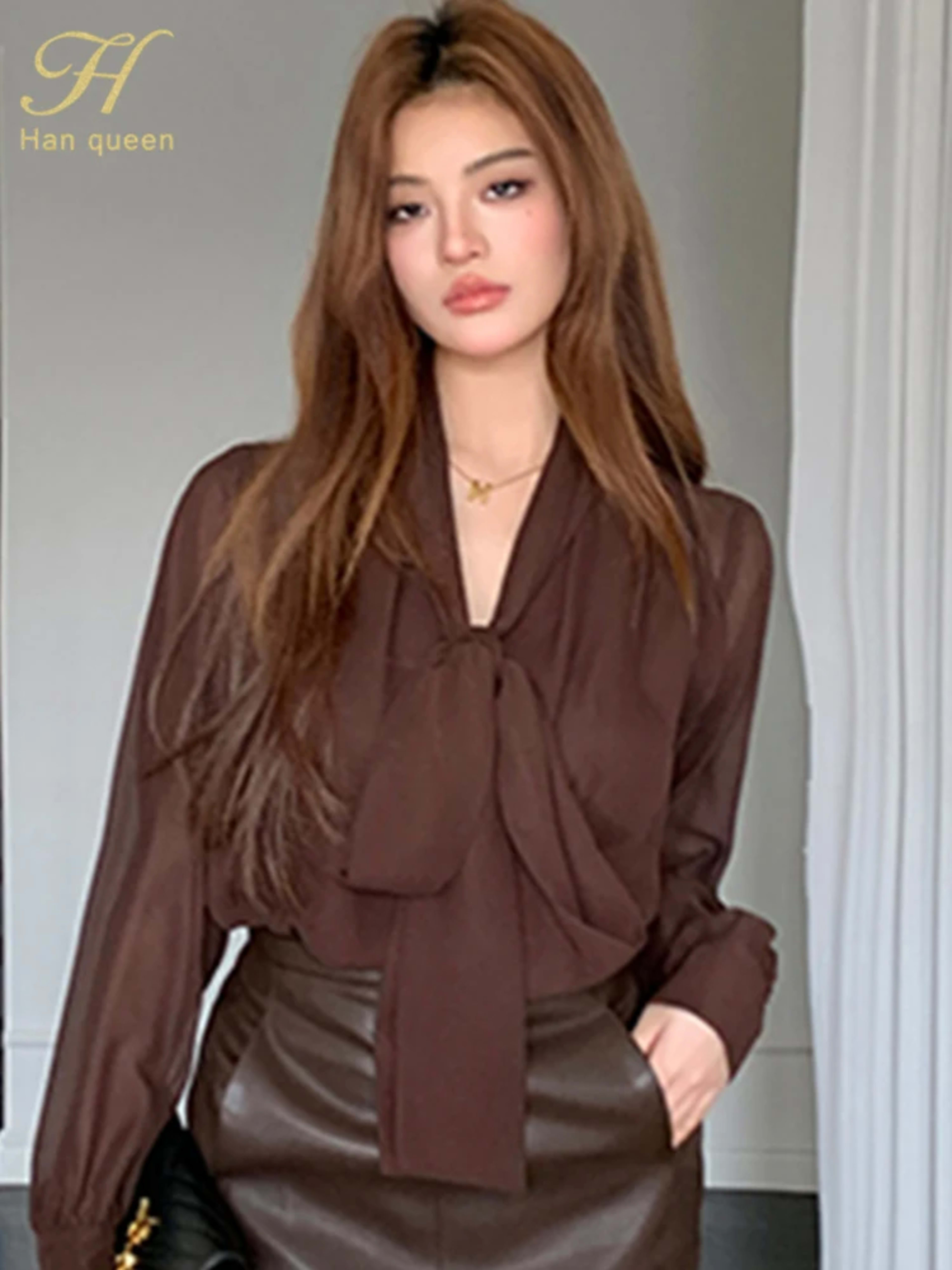 Womens Blouse Vintage Bow Elegant Loose Women Business Shirts Work Casual Tops Chiffon Blouse New Arrival Shirt 3