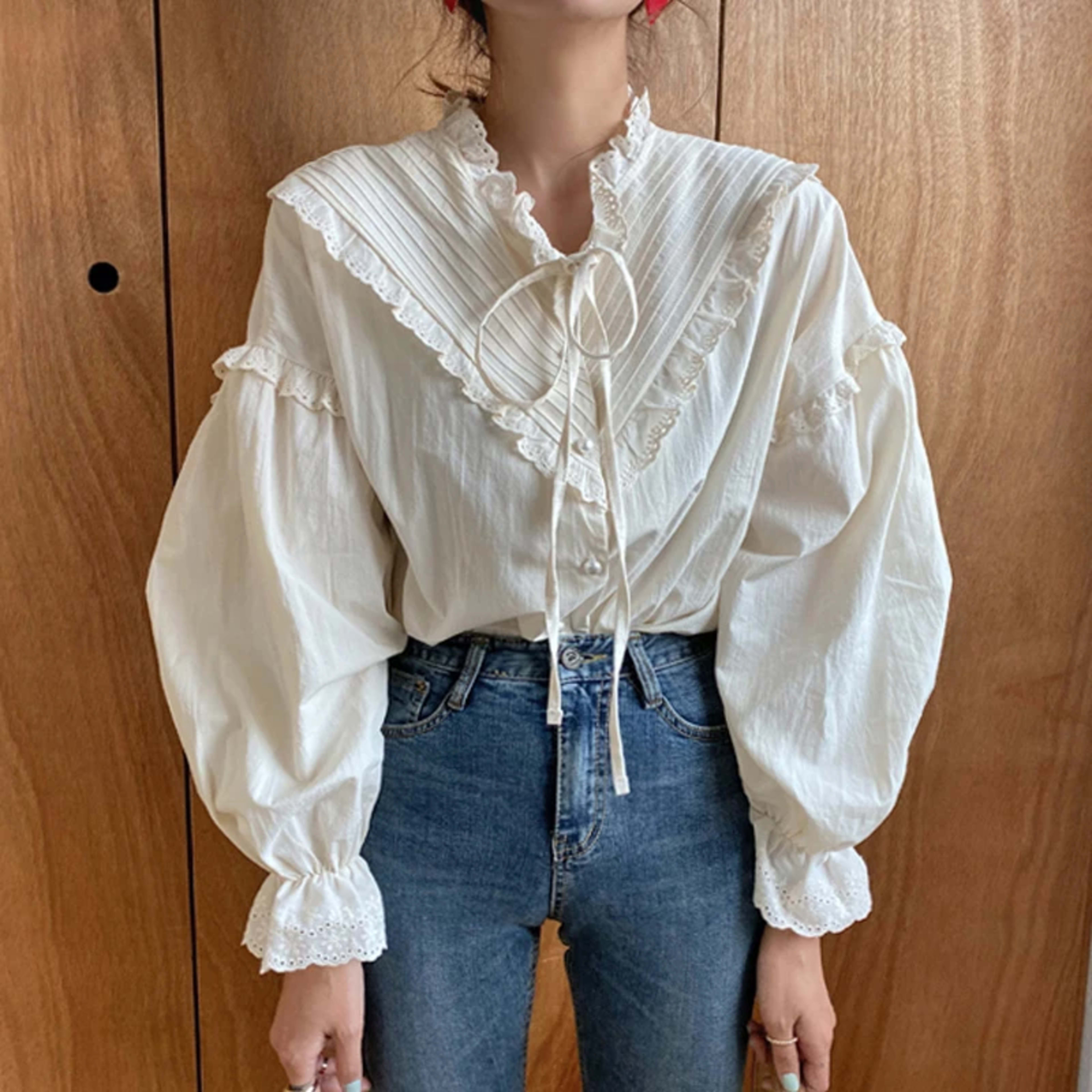 Blusas Mujer De Moda 2023 Casual Women Shirt Spring Loose Vintage Tops Korean Style Long Lantern Sleeve Women Blouse Ele 2