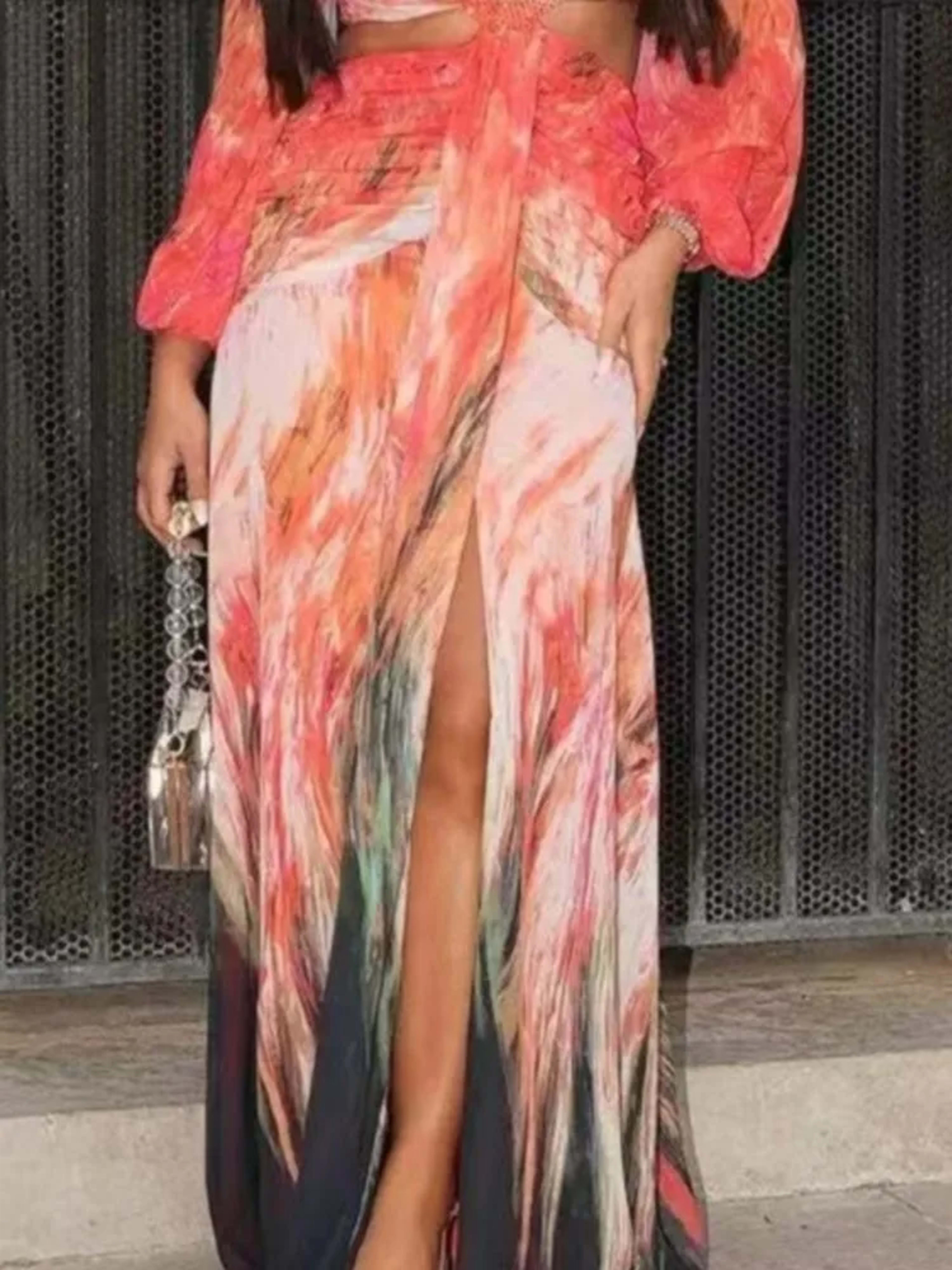 Women's Dress 2025 Fashion Summer New Vestidos Para Mujer Women's Vacation Elegant Style Long Sleeve Split Printed Slit  6