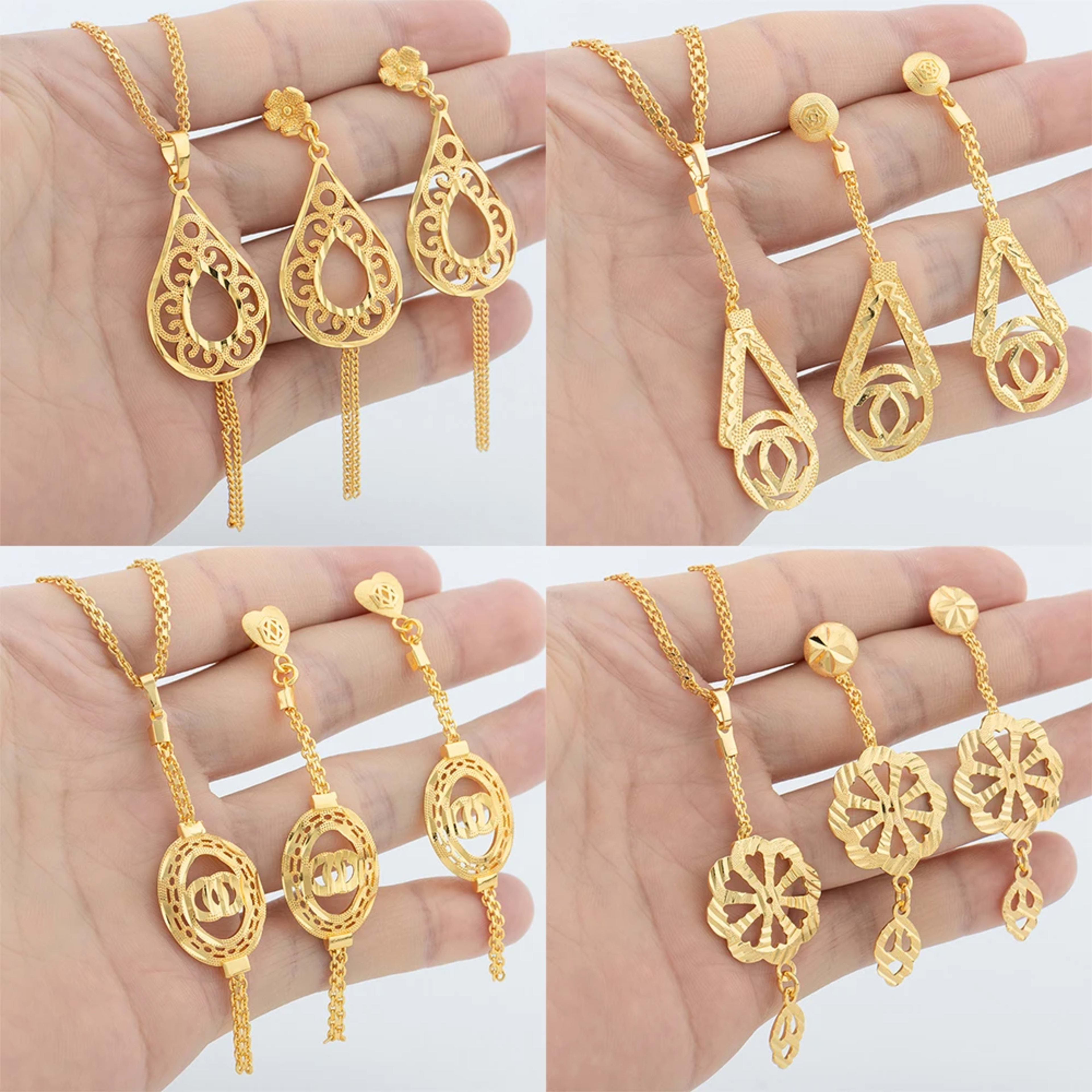 4Sets Jewelry Set For Women Geometry Pendant 40cm Necklace Gold Color Drop Earrings Daily Wear Fashion Wedding Jewelry A