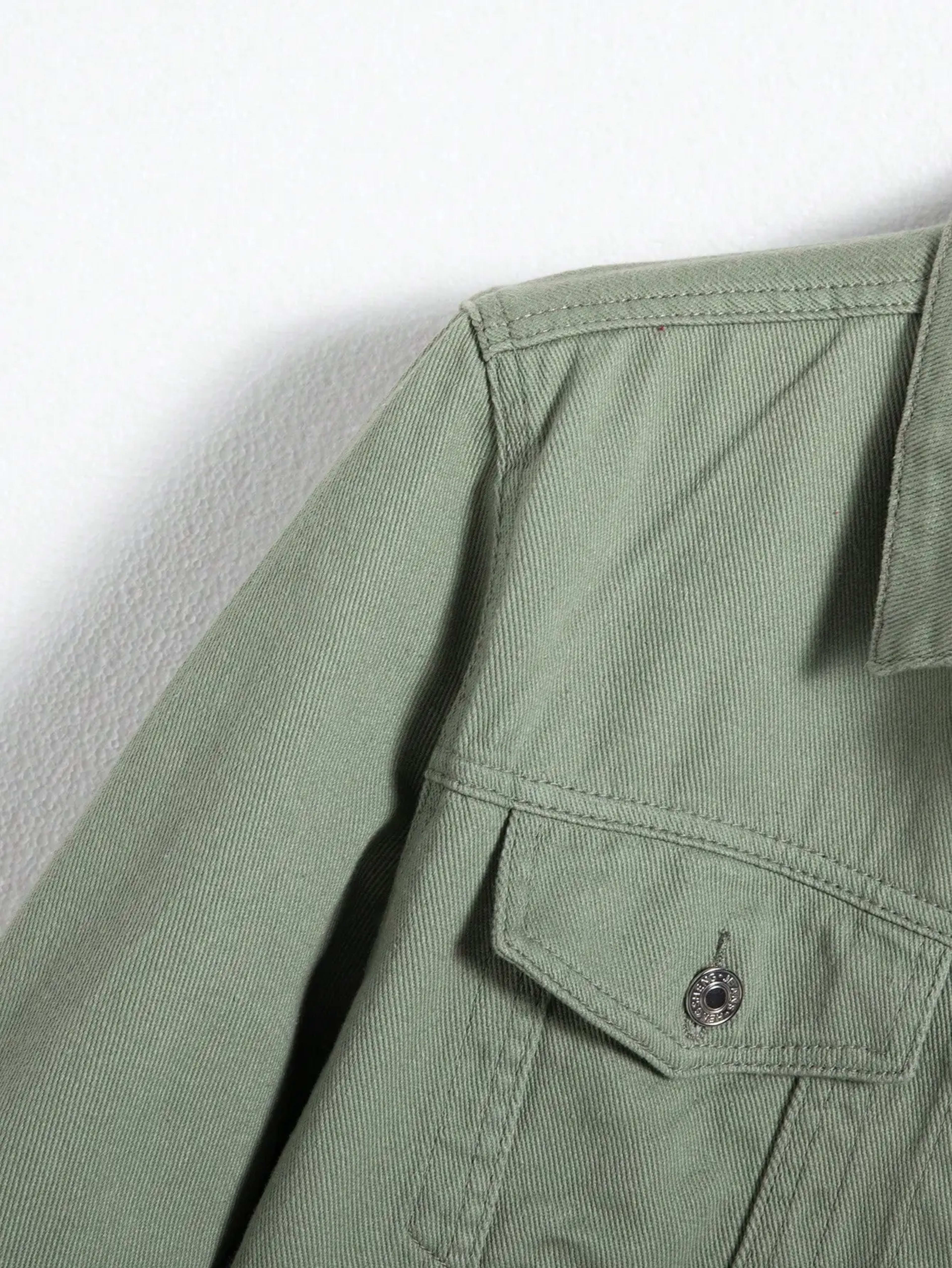 Men's denim jacket for spring and autumn. Green coat. Fashionable, trendy, simple style. For daily casual wear. 5