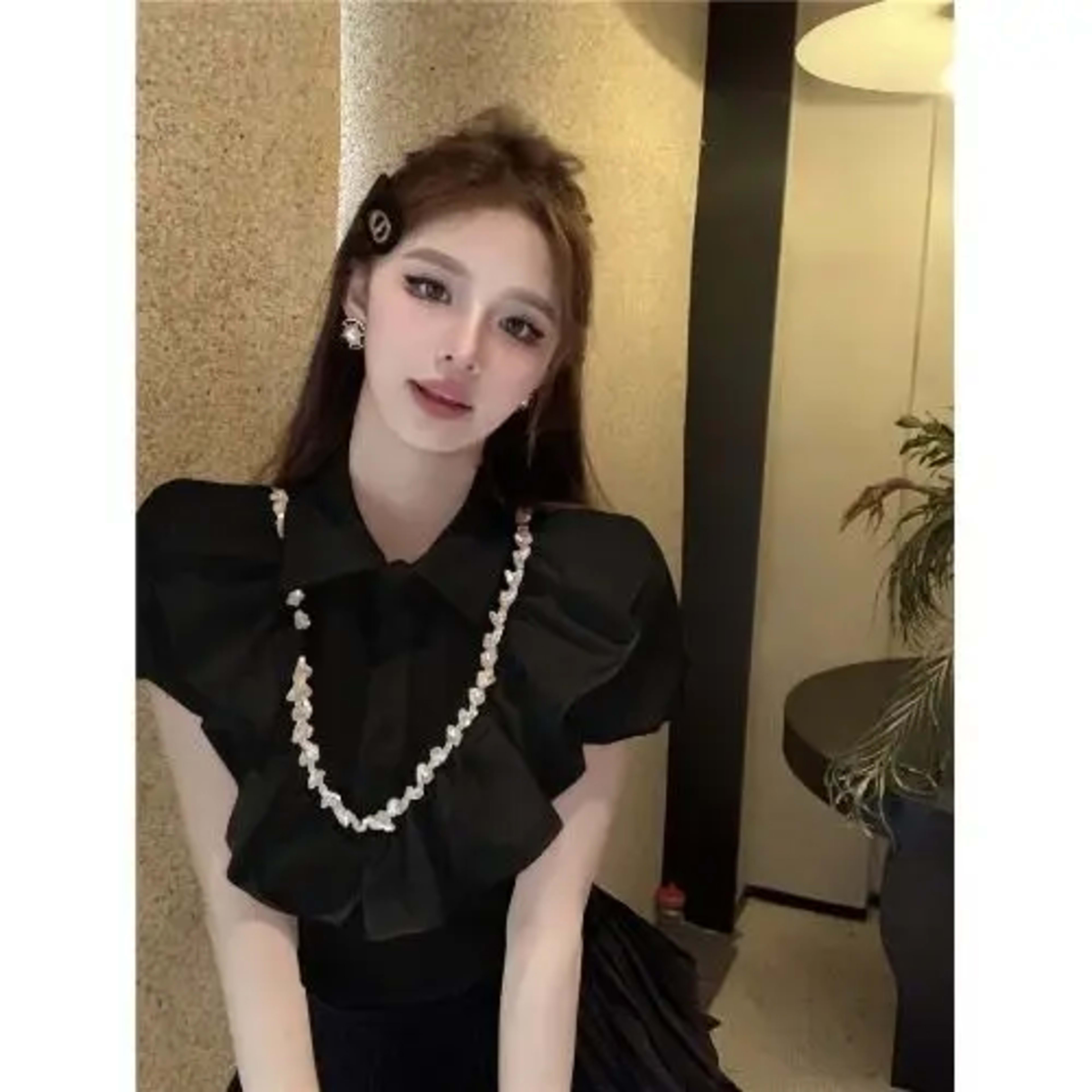 White Women Blouses 2025 Blusas Mujer De Moda Puff Sleeve Slim Fit Heavy Diamond Crop Tops Ruffles Sweet Summer Blouse S