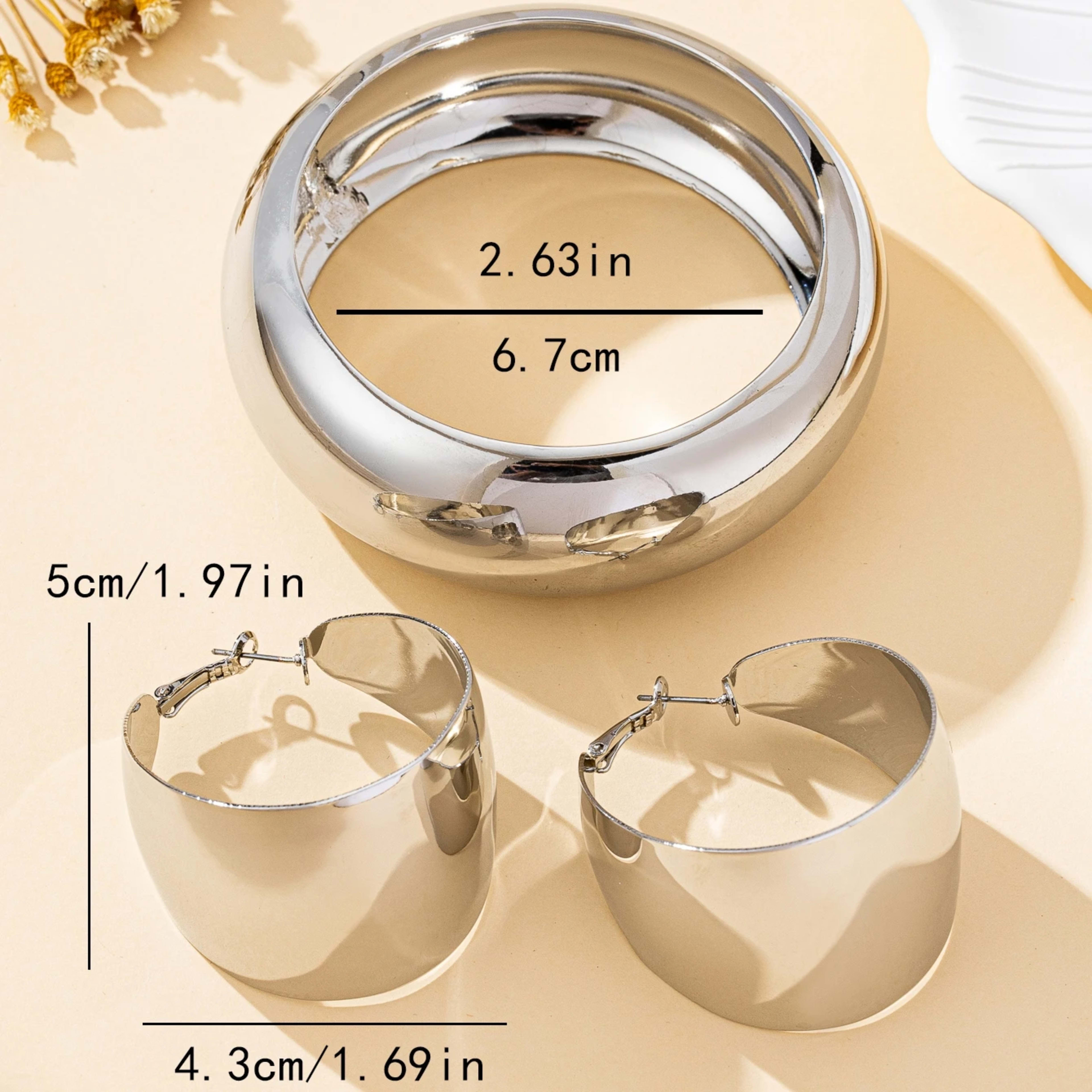Women's Jewelry Set, Simple and Stylish Glossy Bracelet and Earring Set, Suitable for Daily Wear and Vacation Wear 6
