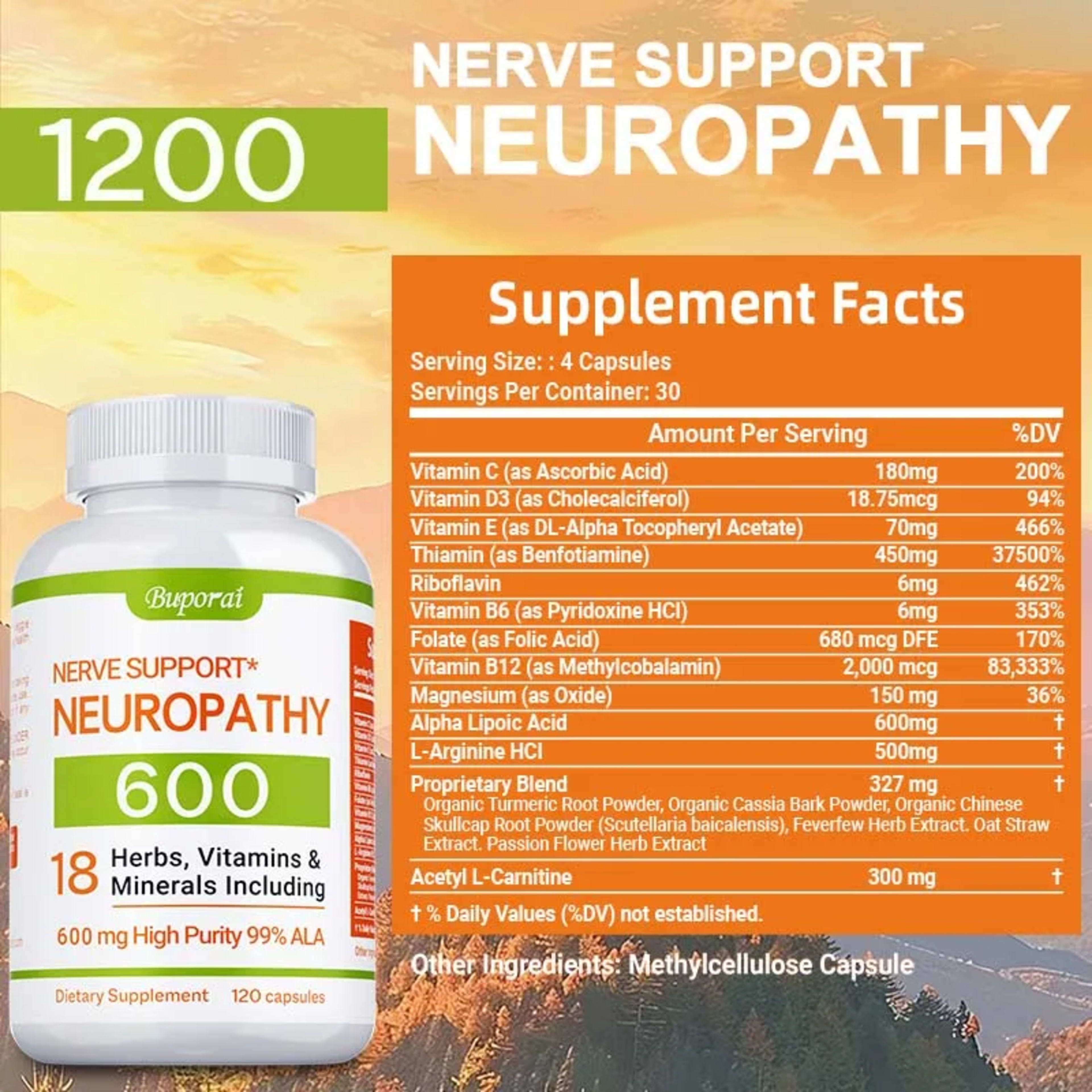 Neuropathy Support Supplement 600mg - Antioxidant, Promotes Nerve Health, Cellular Energy, Metabolism and Anti-aging, No 2