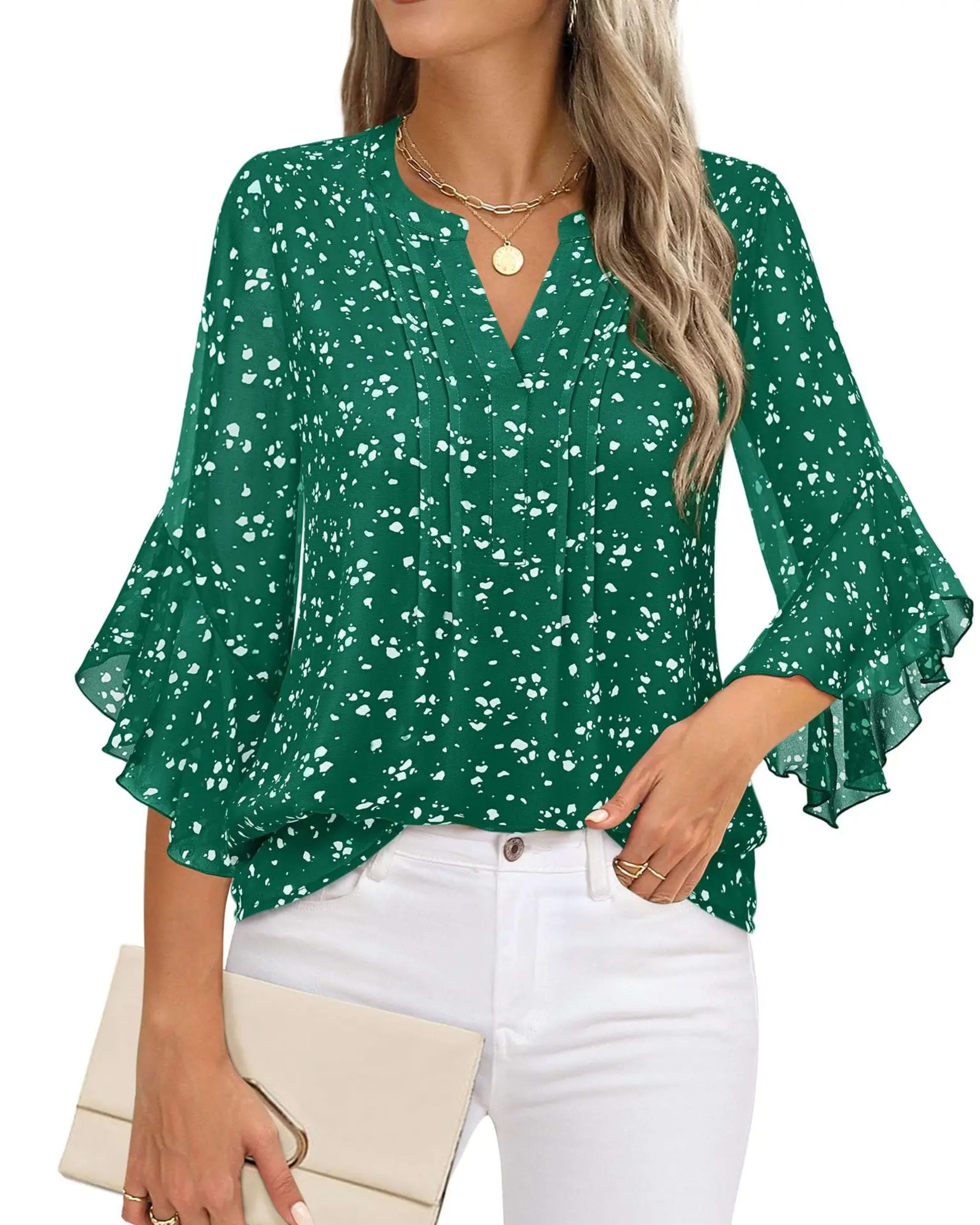 Fashion Woman Blouse Shirts For Women Stylish Top Casual Wave Point Print Tops Female Elegant Chiffon Mujer Woman Clothe 12